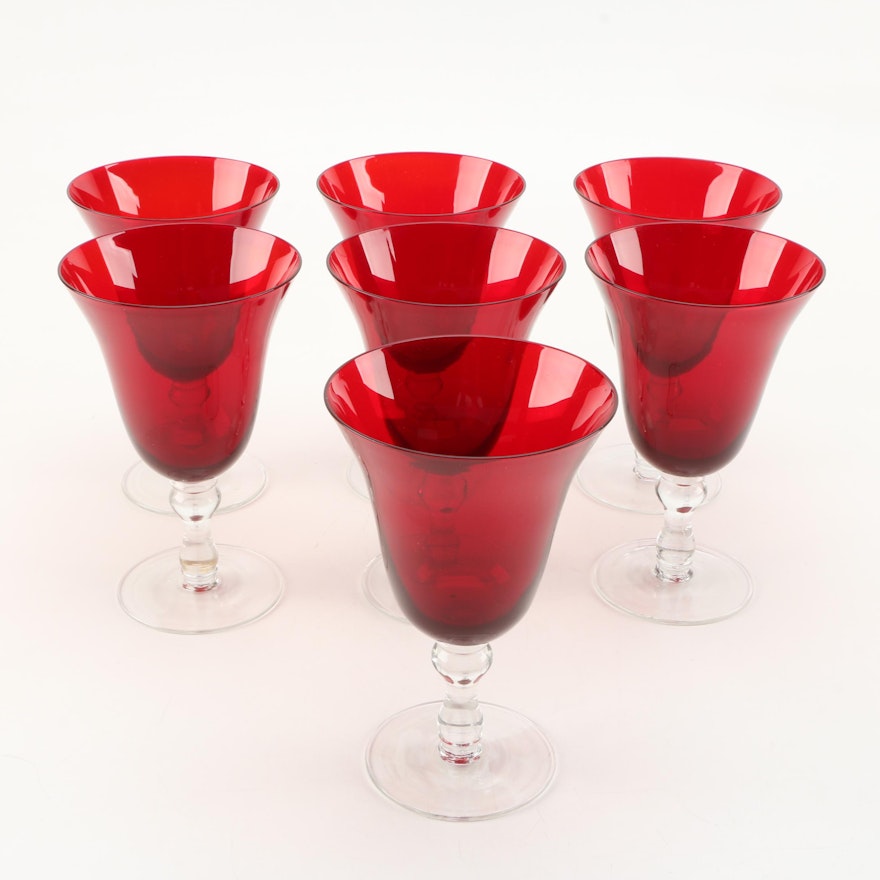 Seven Red Glass Goblets