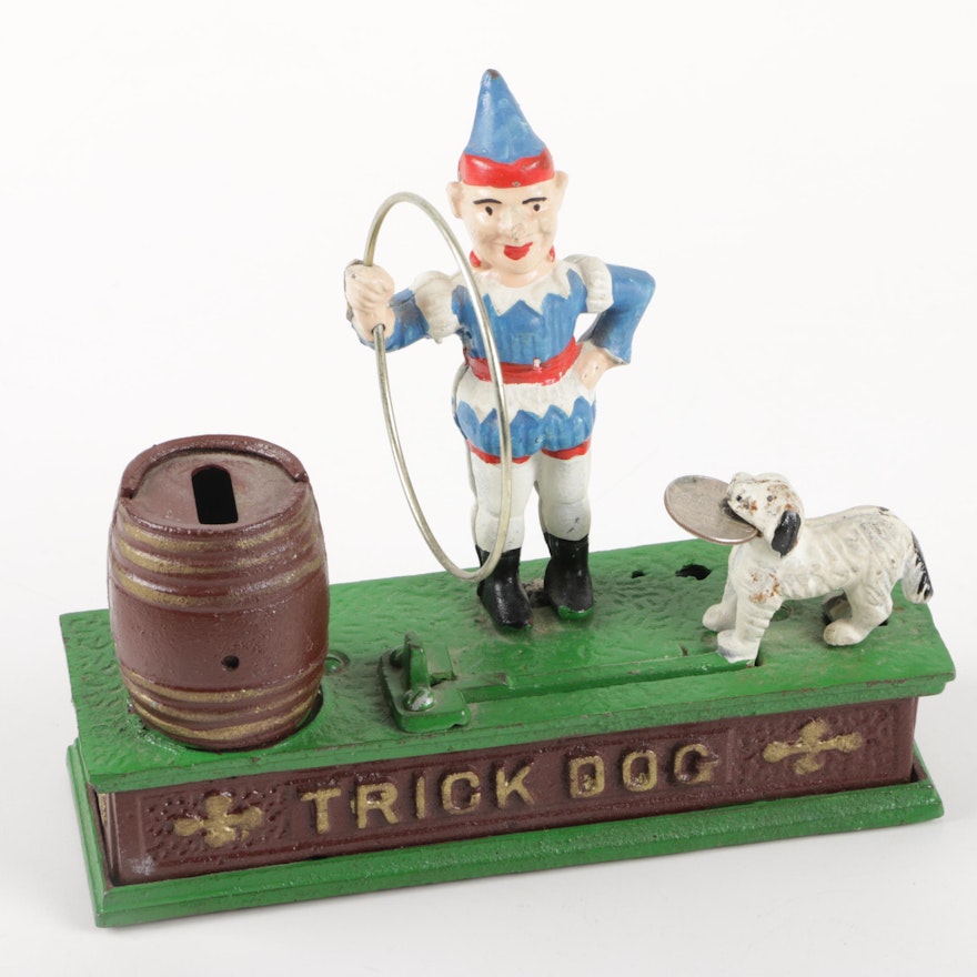 Reproduction Mechanical Cast Iron Trick Dog Coin Bank