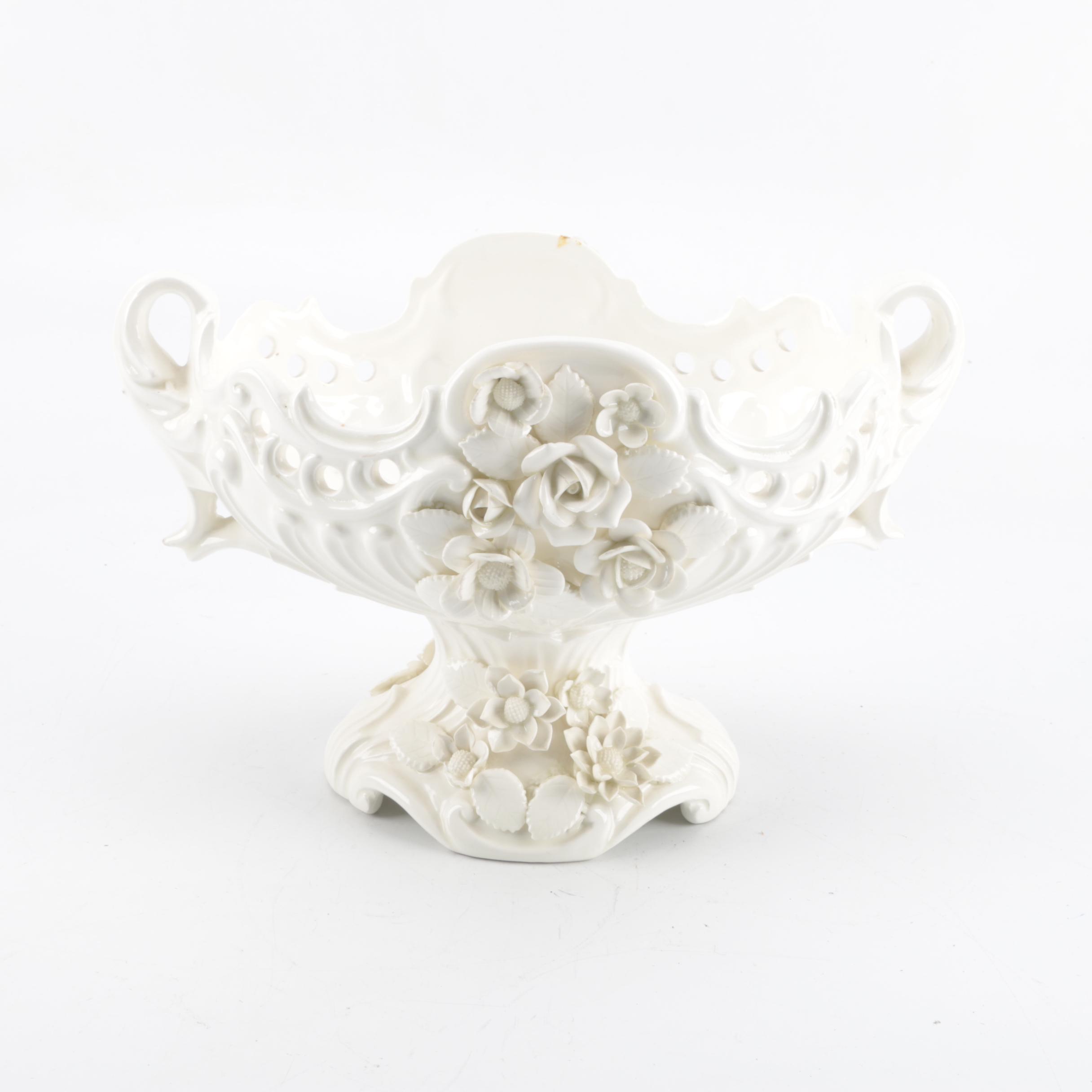 White Compote with Floral Relief