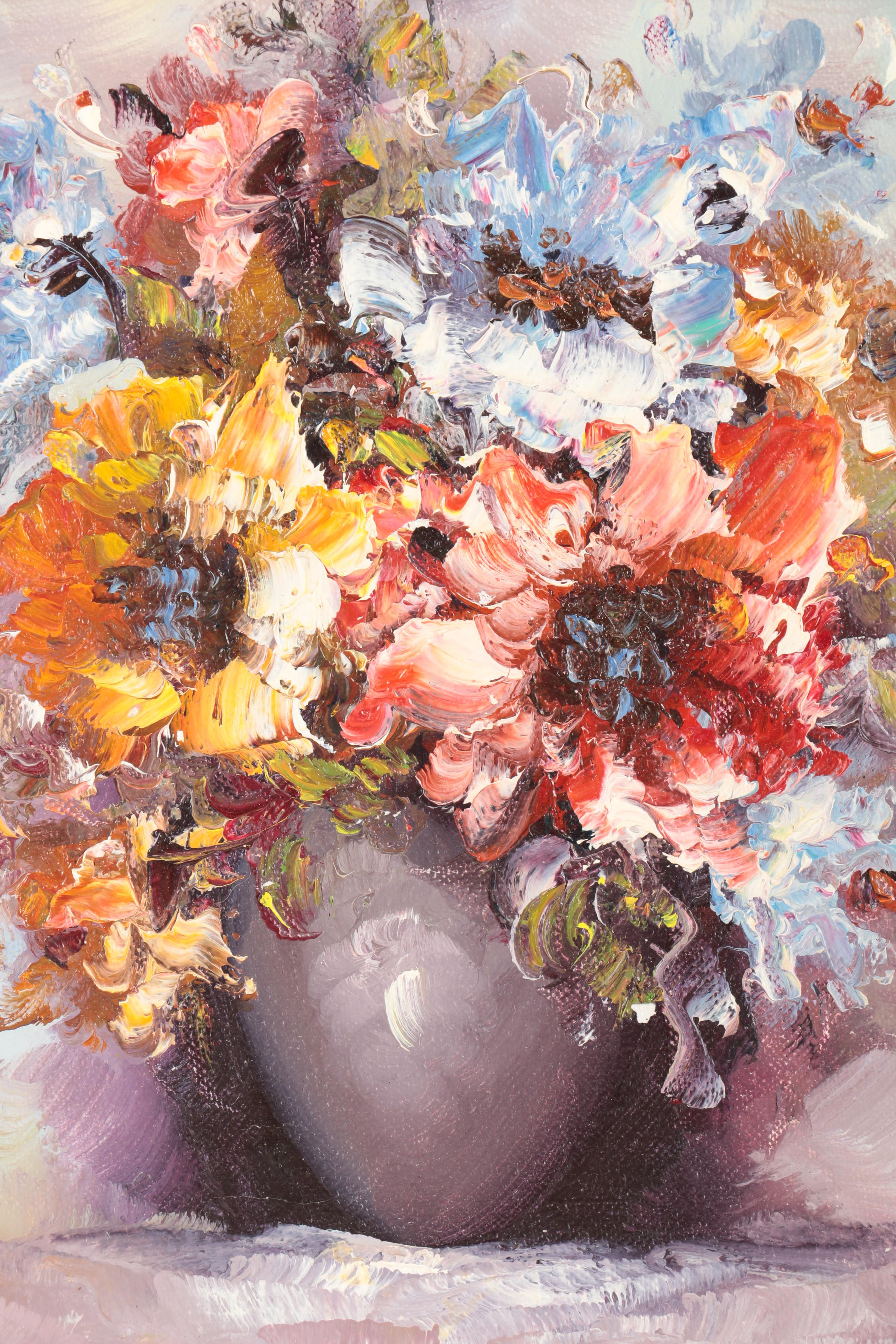 T. Kelly Oil Painting on Canvas of a Floral Still Life