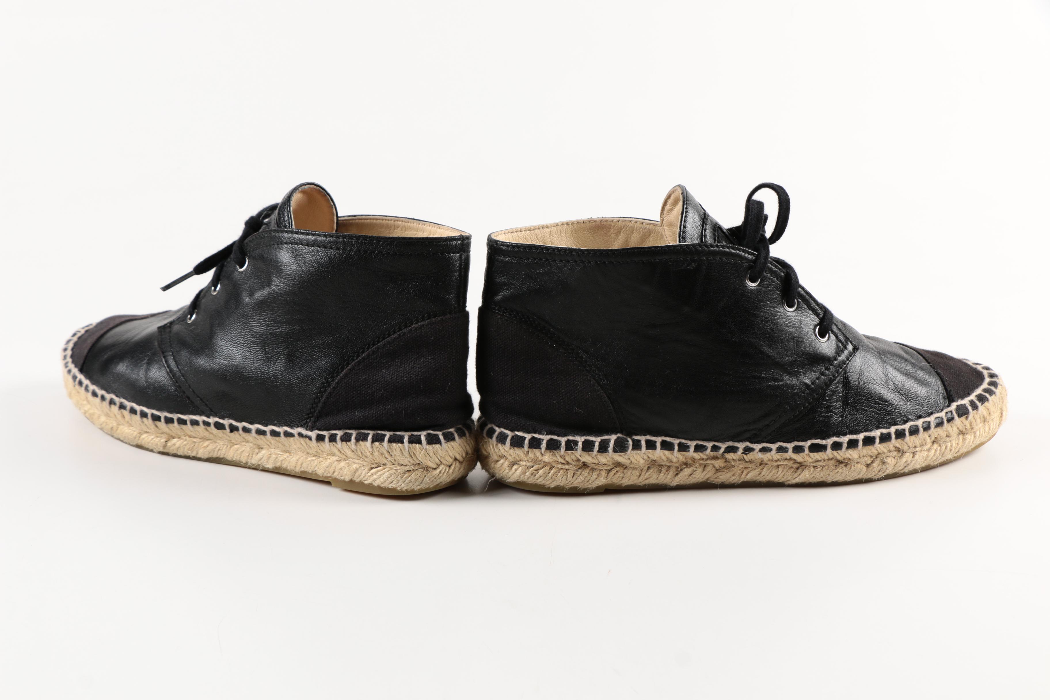 Women's Chanel Black Leather and Canvas Sneakers