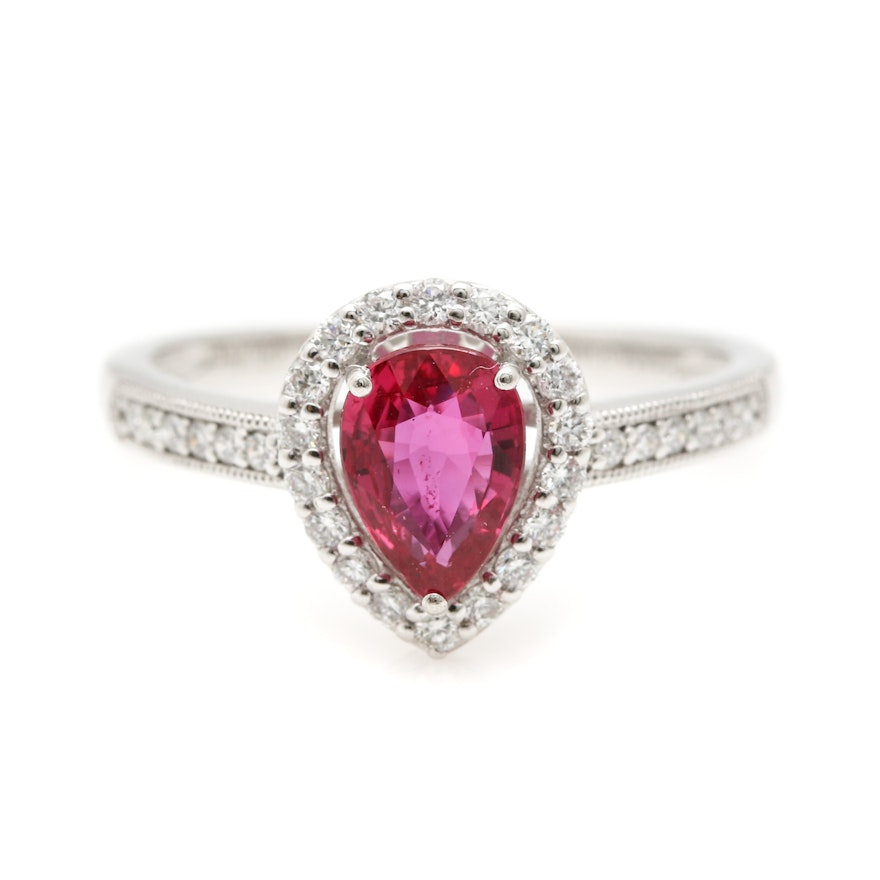 Platinum 1.08 CT Ruby and Diamond Ring Including GIA Certificate