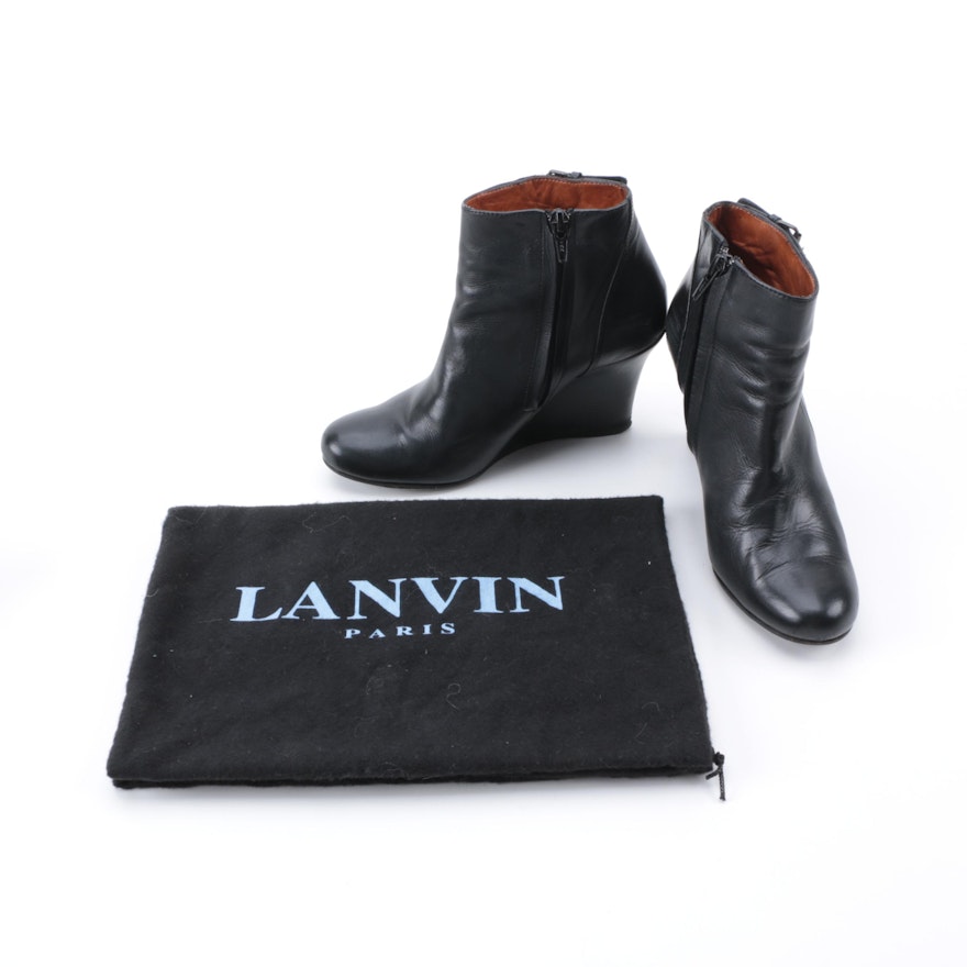 Women's Lanvin Black Leather Wedge Ankle Boots