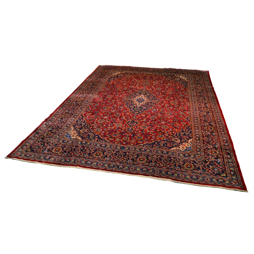 Hand-Knotted Persian Kashan Wool Area Rug