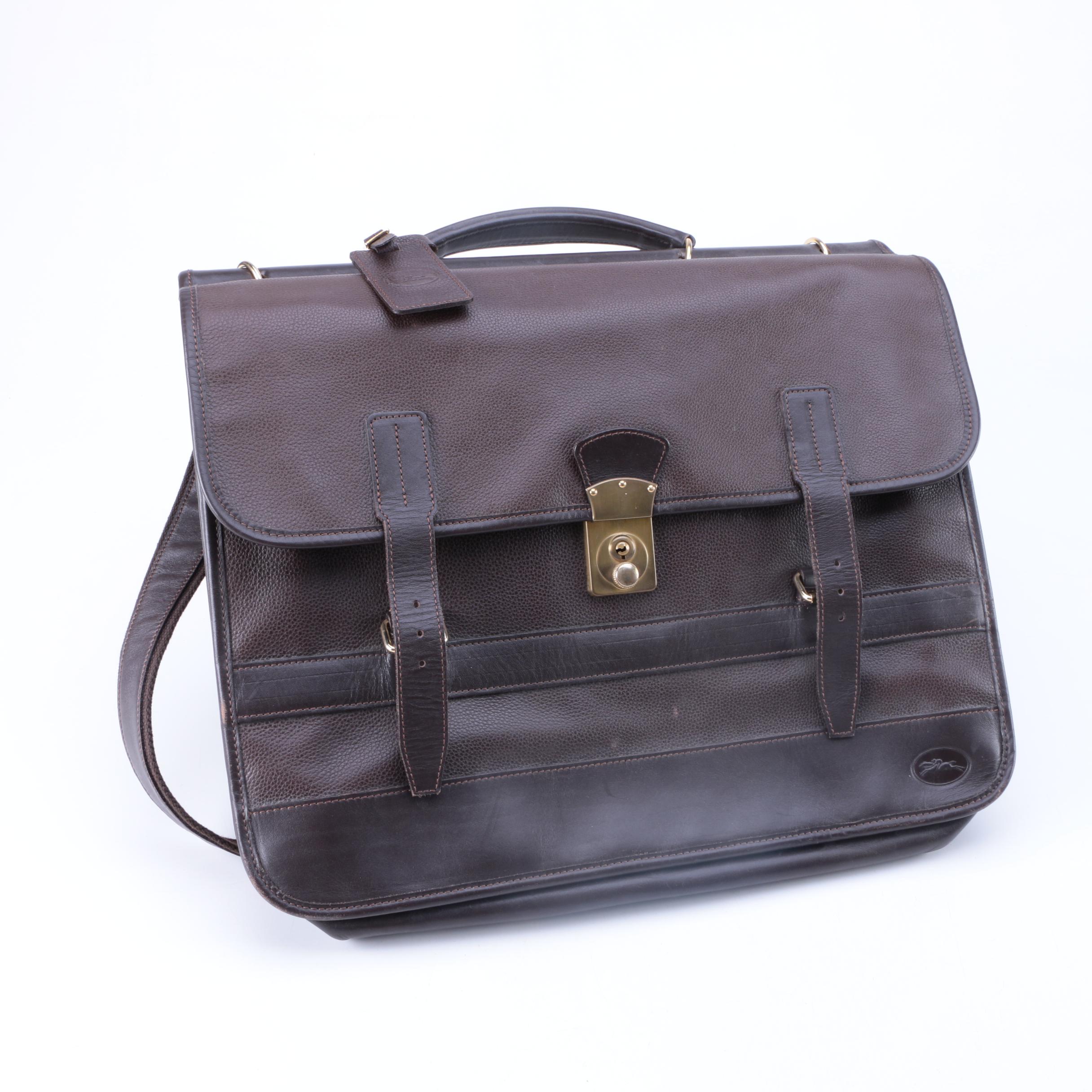 Longchamp Black Leather Messenger Bag