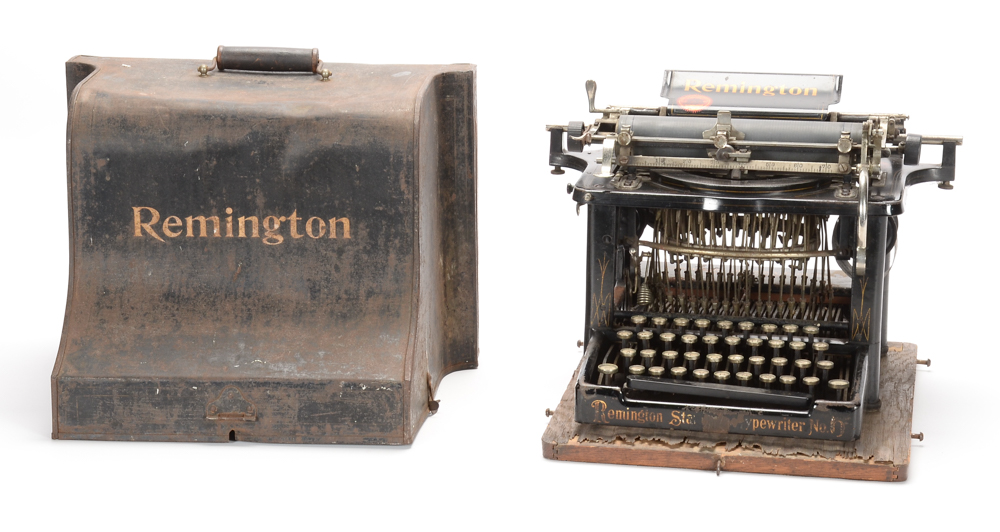 Antique Remington Typewriter and Metal Cover