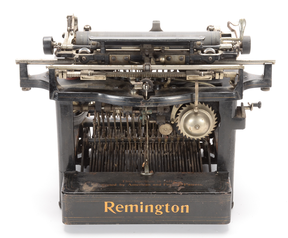 Antique Remington Typewriter and Metal Cover