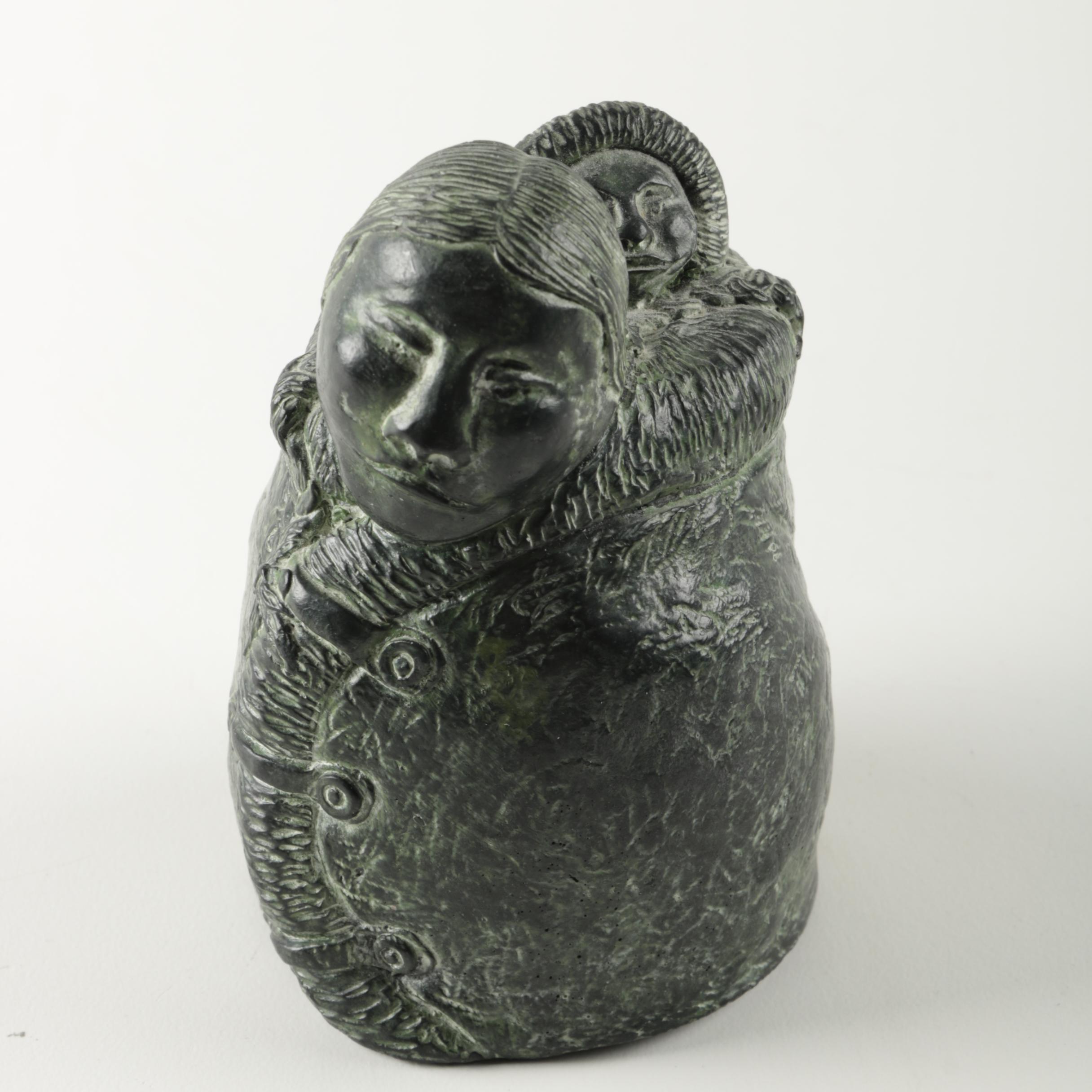 Inuit Mother and Child Resin Figurine