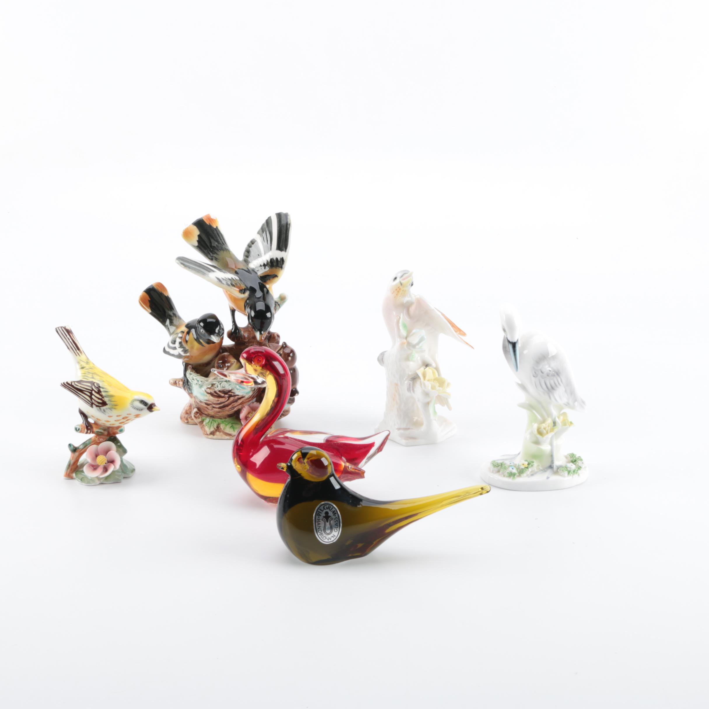 Glass and Porcelain Bird Figurines
