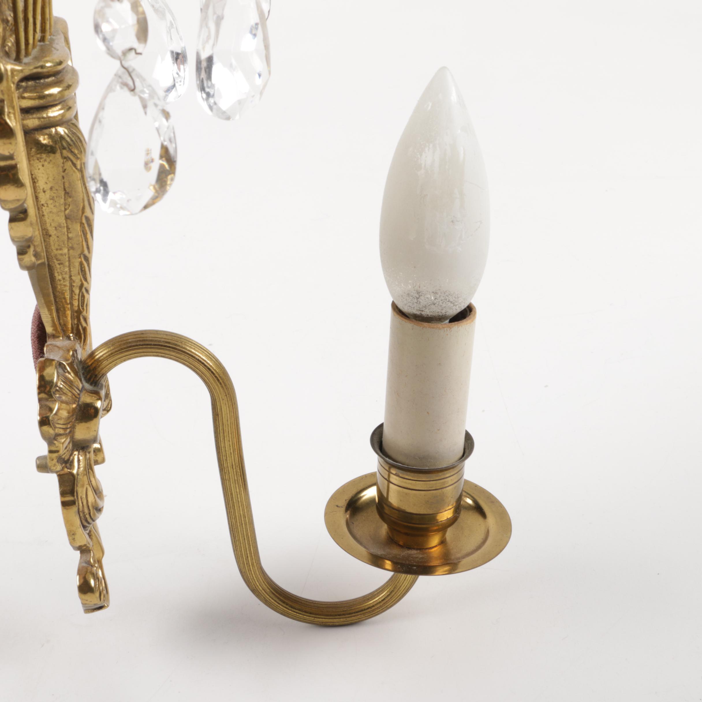 Vintage Rococo Style Metal and Crystals Wall Sconces