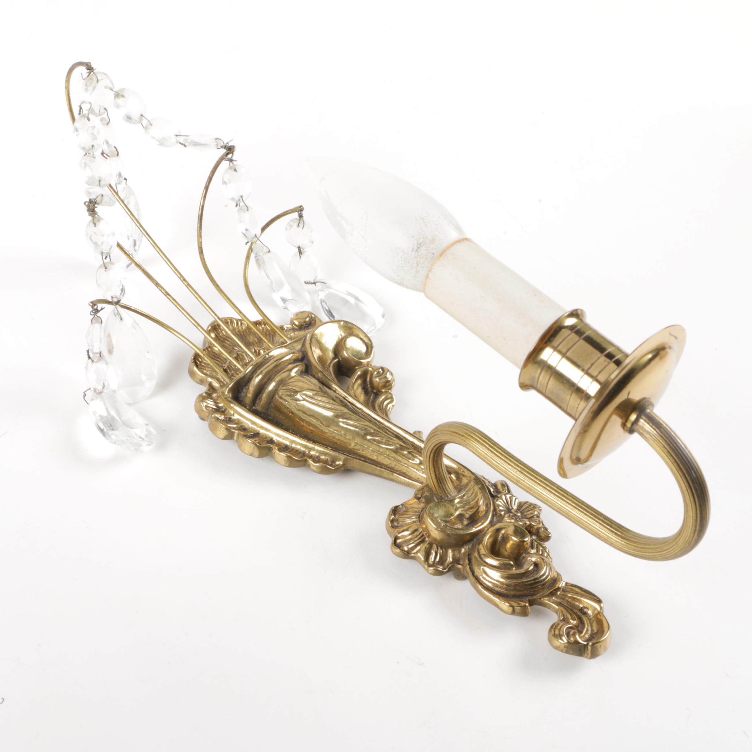 Vintage Rococo Style Metal and Crystals Wall Sconces