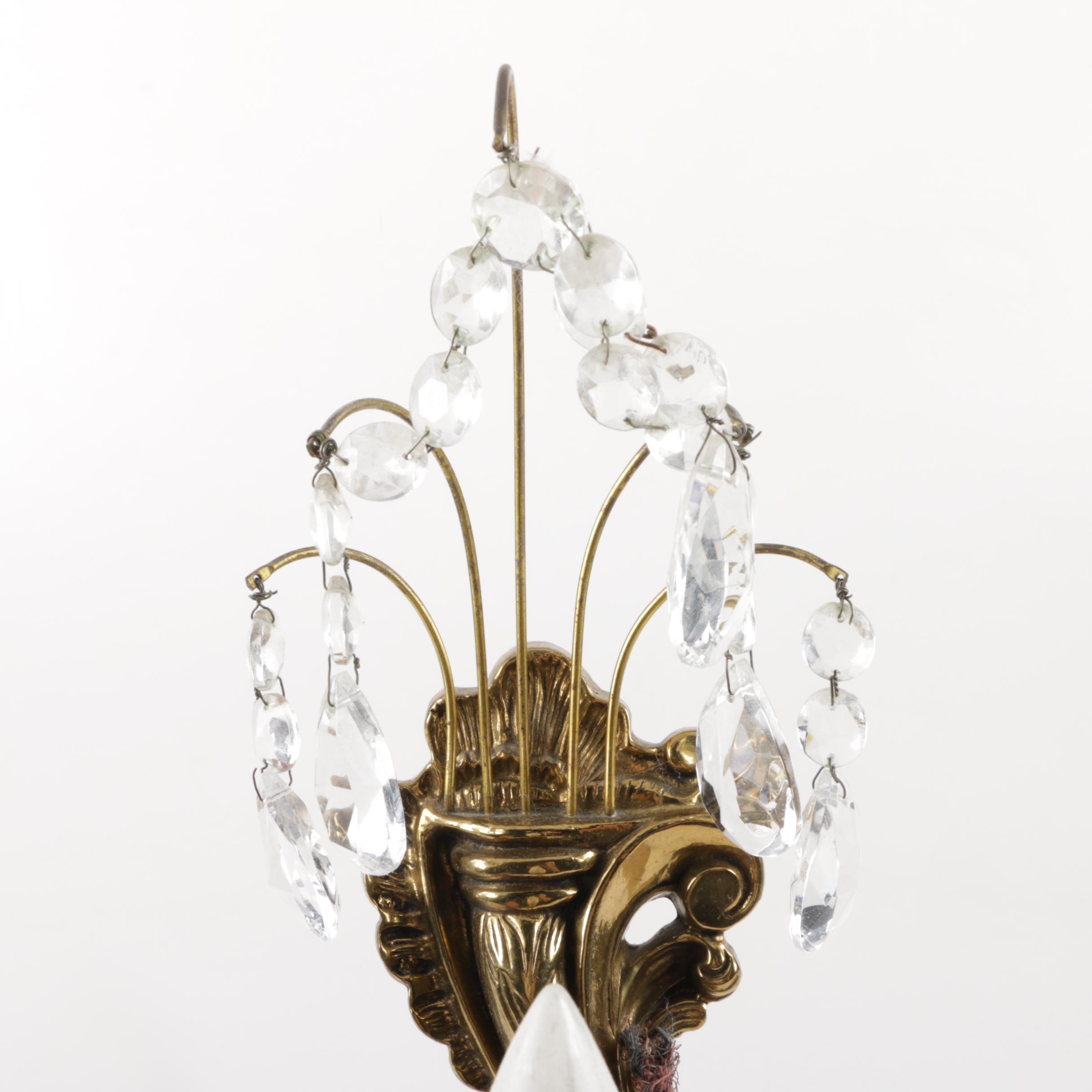 Vintage Rococo Style Metal and Crystals Wall Sconces
