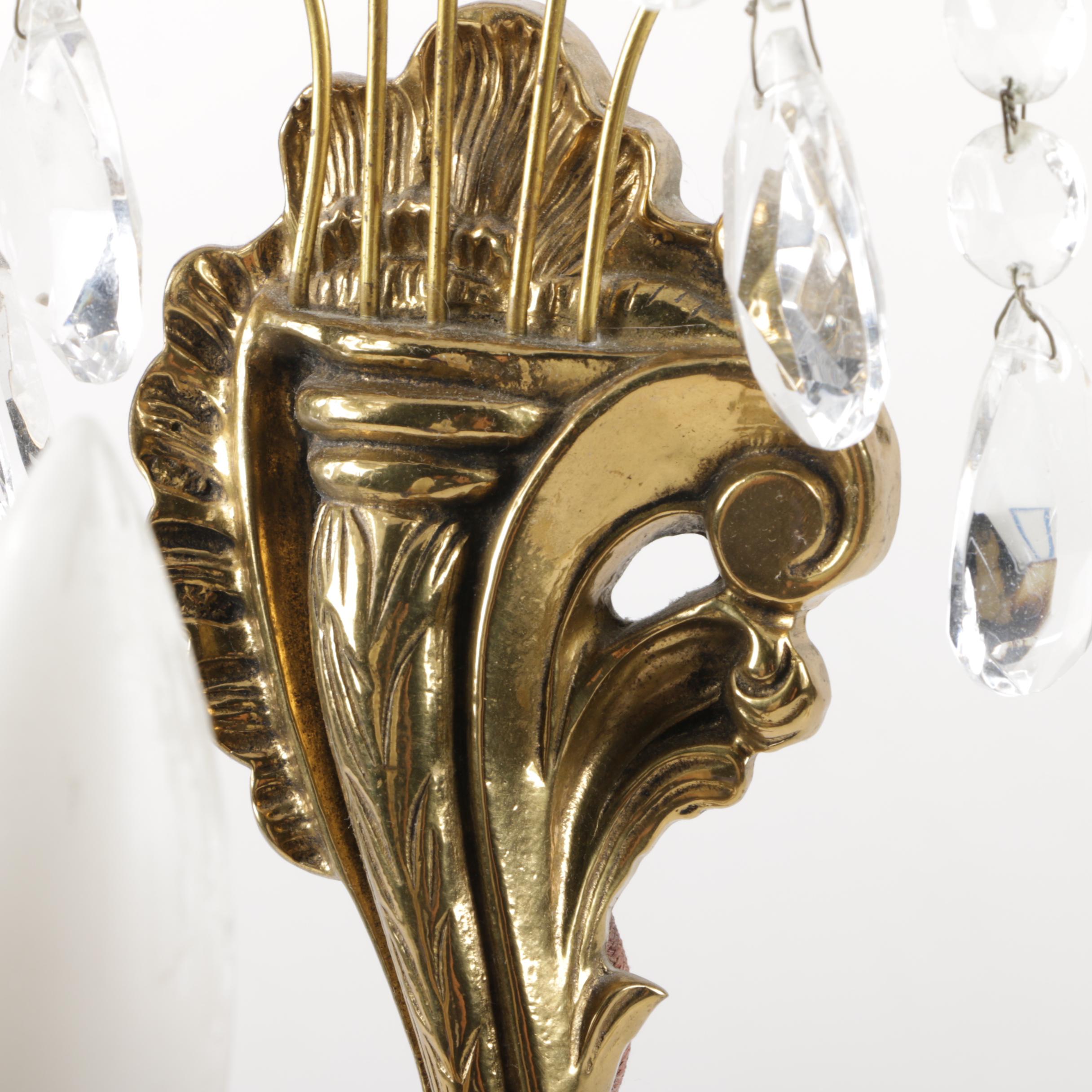 Vintage Rococo Style Metal and Crystals Wall Sconces