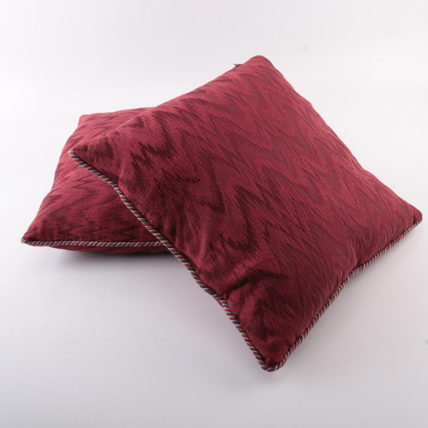 Pair of Matching Burgundy Jacquard Pillows