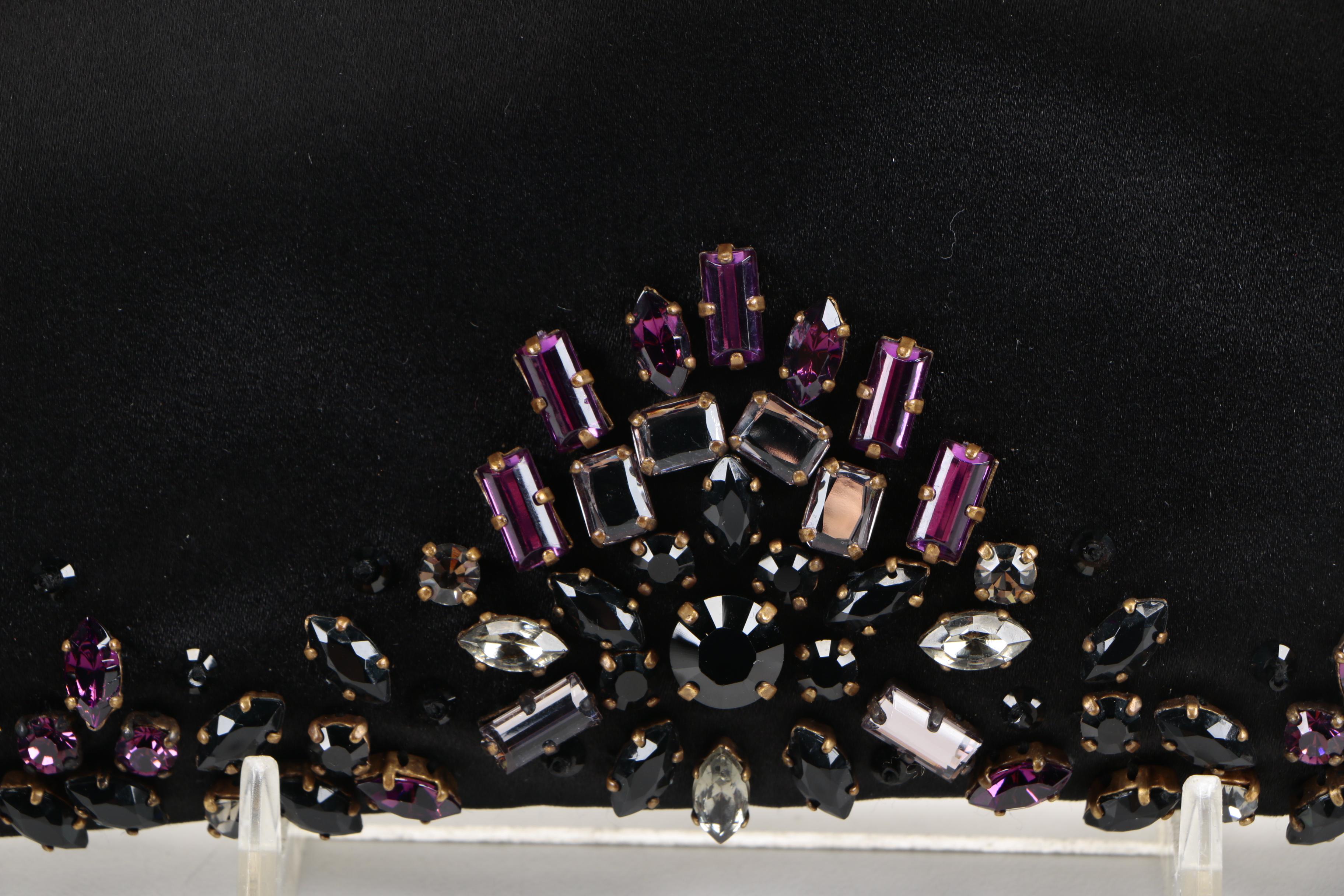 Prada Black Satin Clutch with Rhinestone Embellishments