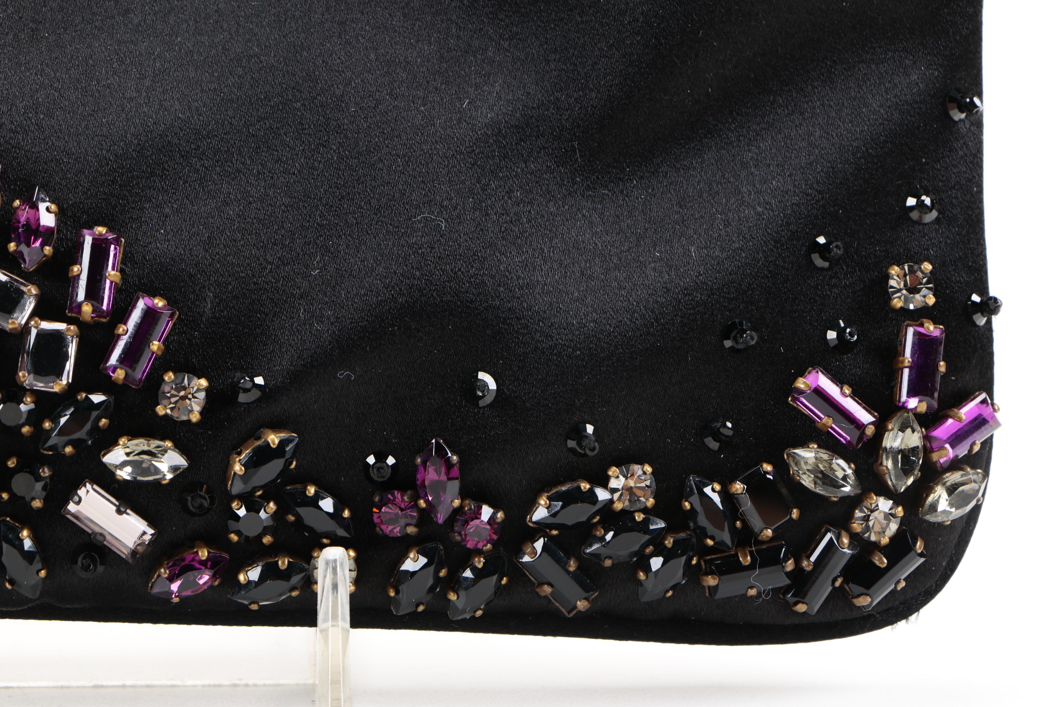 Prada Black Satin Clutch with Rhinestone Embellishments