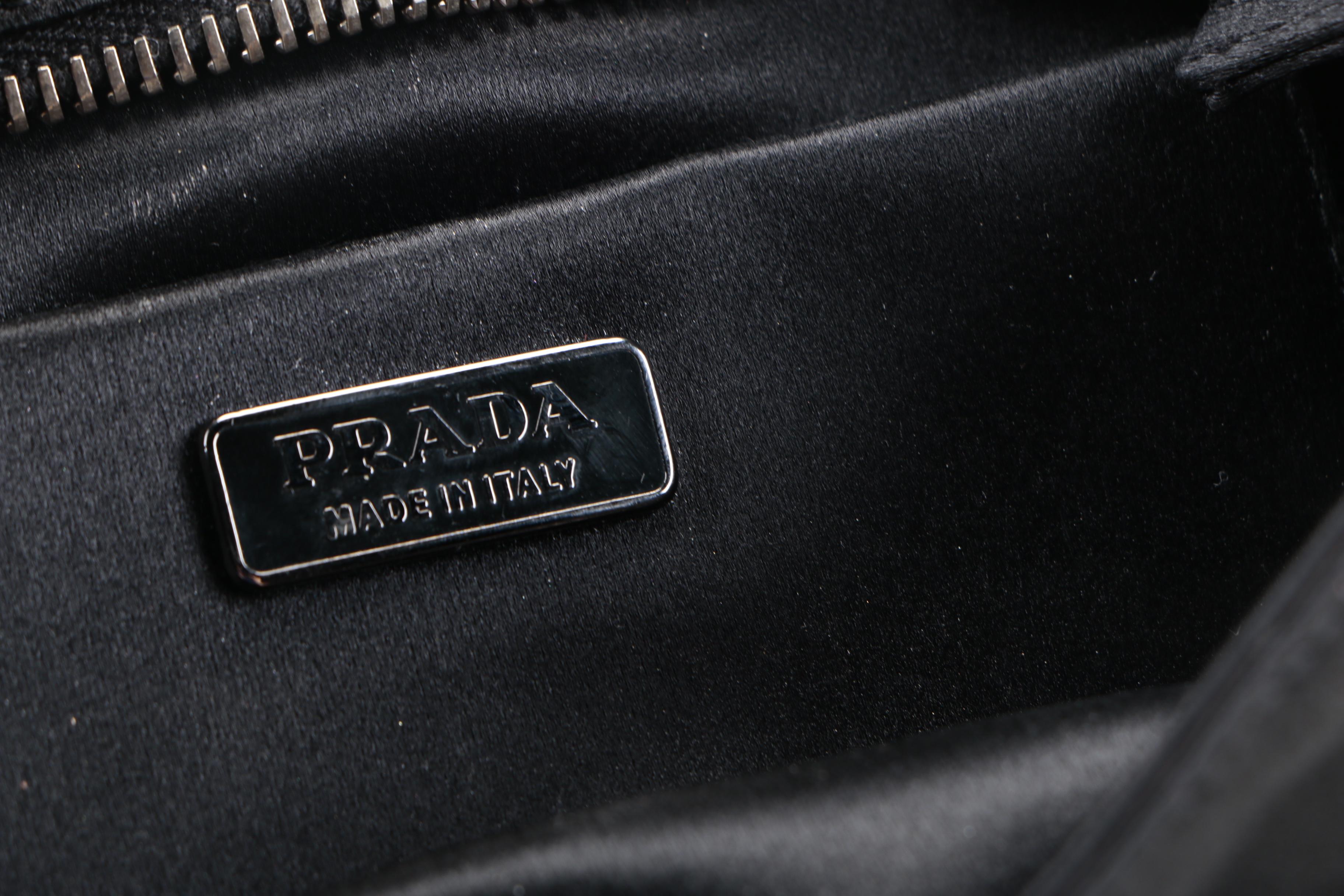 Prada Black Satin Clutch with Rhinestone Embellishments
