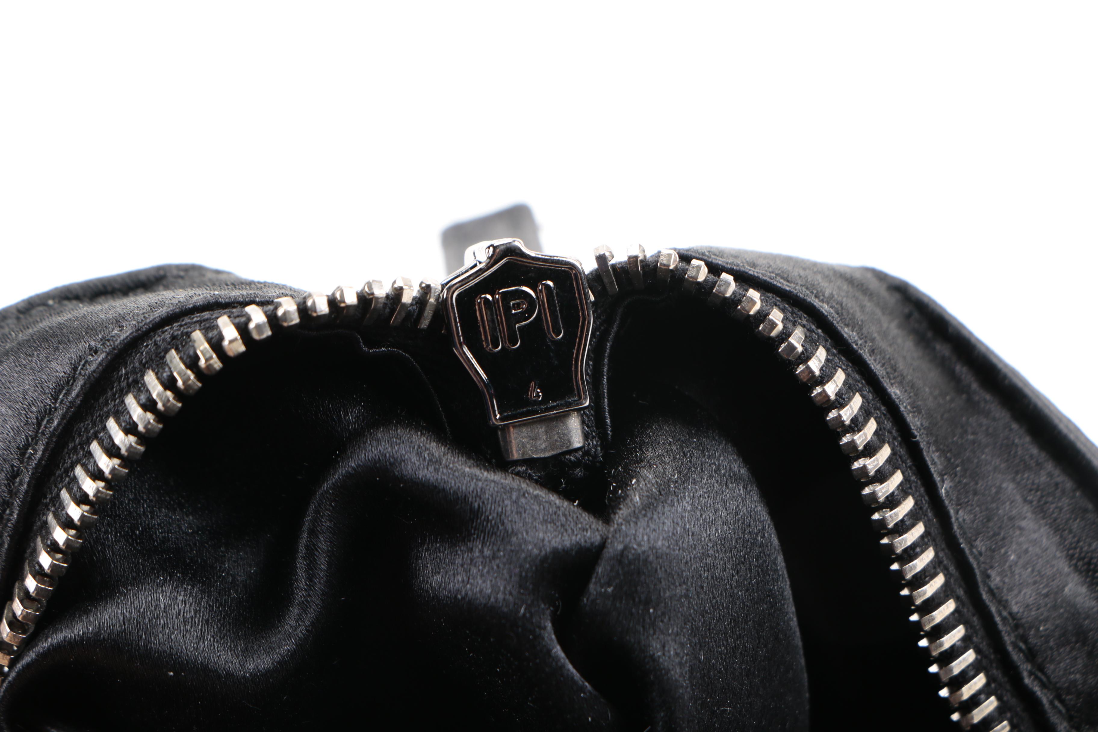 Prada Black Satin Clutch with Rhinestone Embellishments