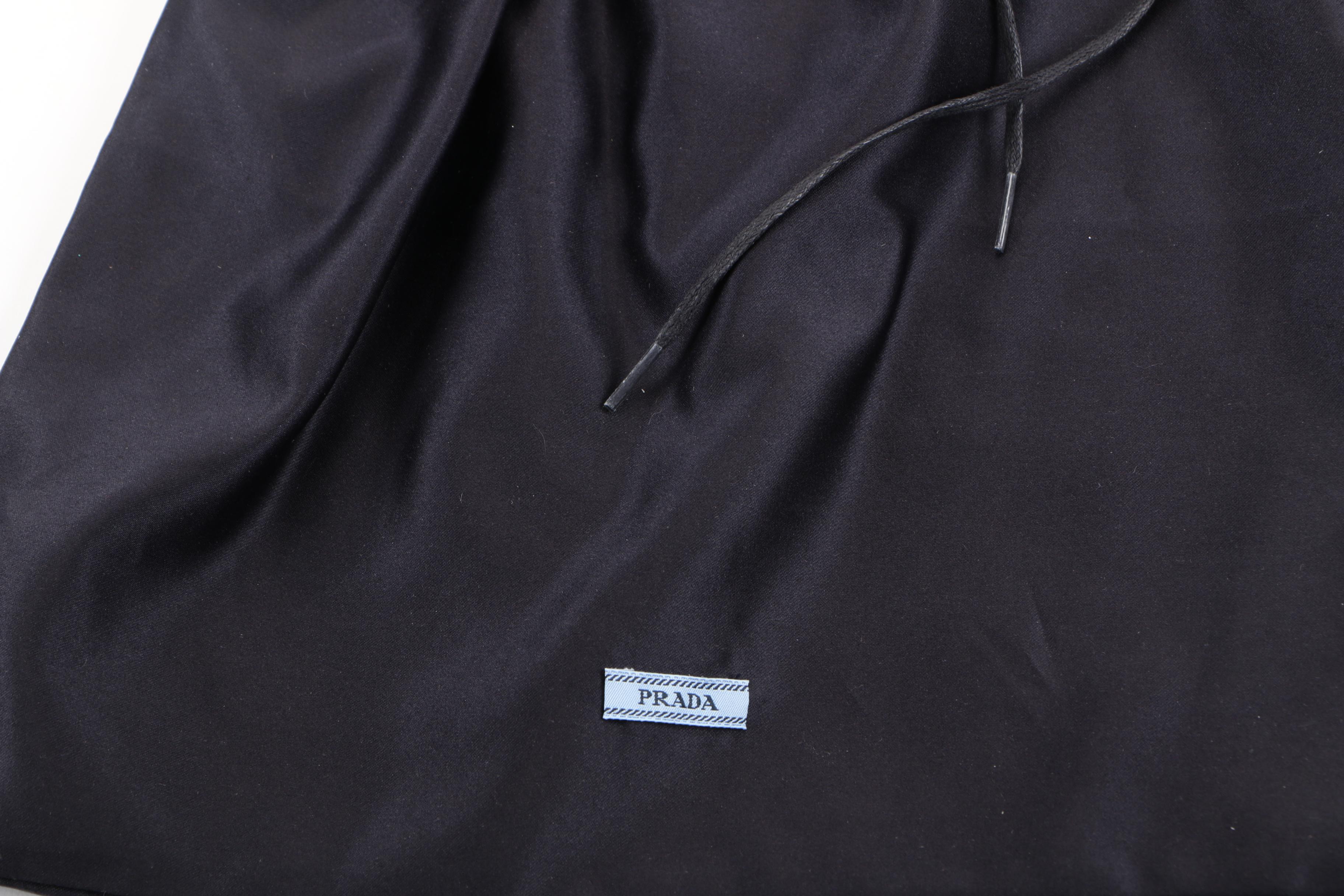 Prada Black Satin Clutch with Rhinestone Embellishments