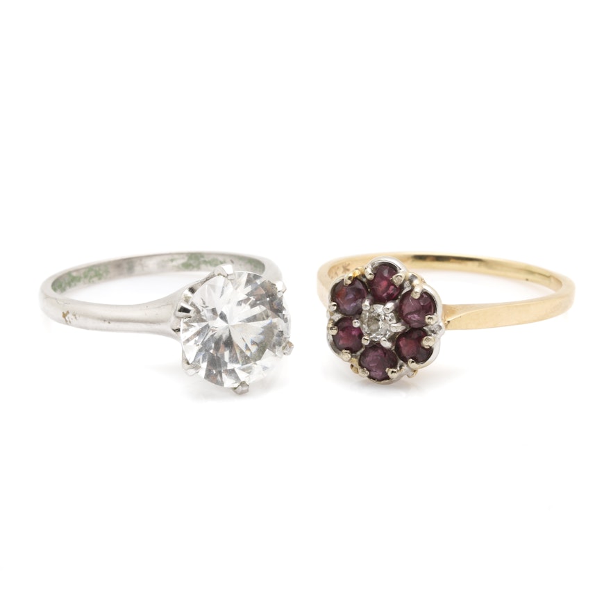 14K White and Yellow Gold Gemstone Rings Including Diamond