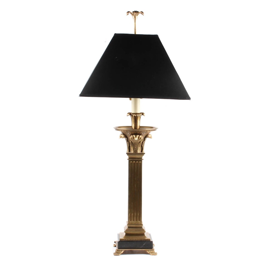 Neoclassical Revival Brass and Marble Lamp