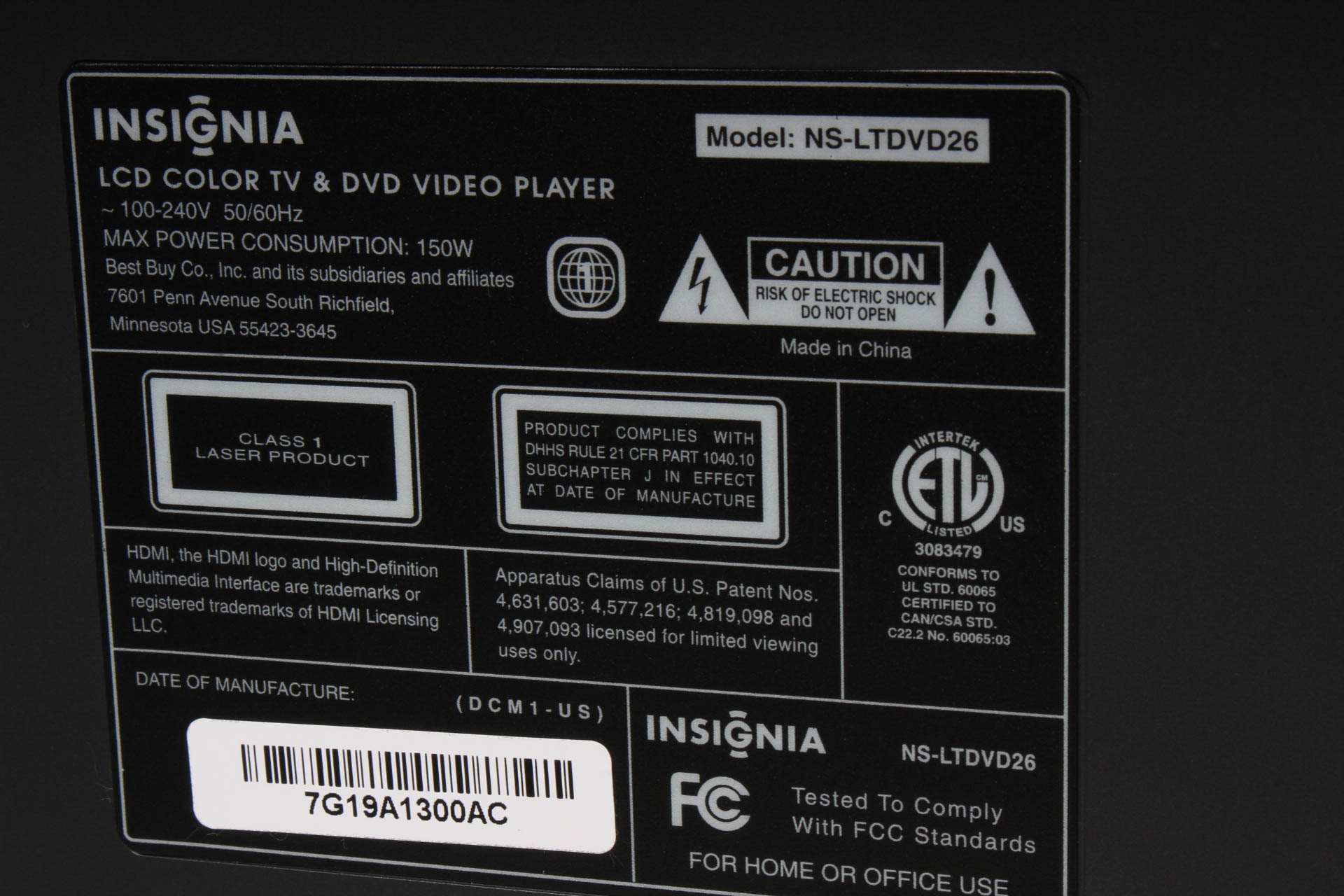 Insignia 26" LCD Television with Built-in DVD Player