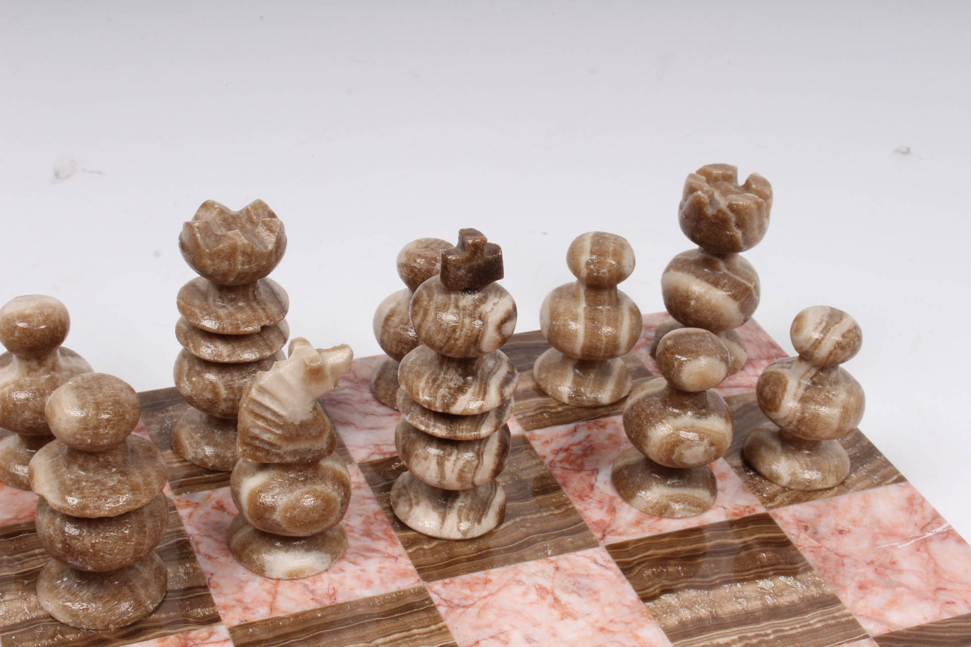 Two-Tone Carved Stone Chess Game