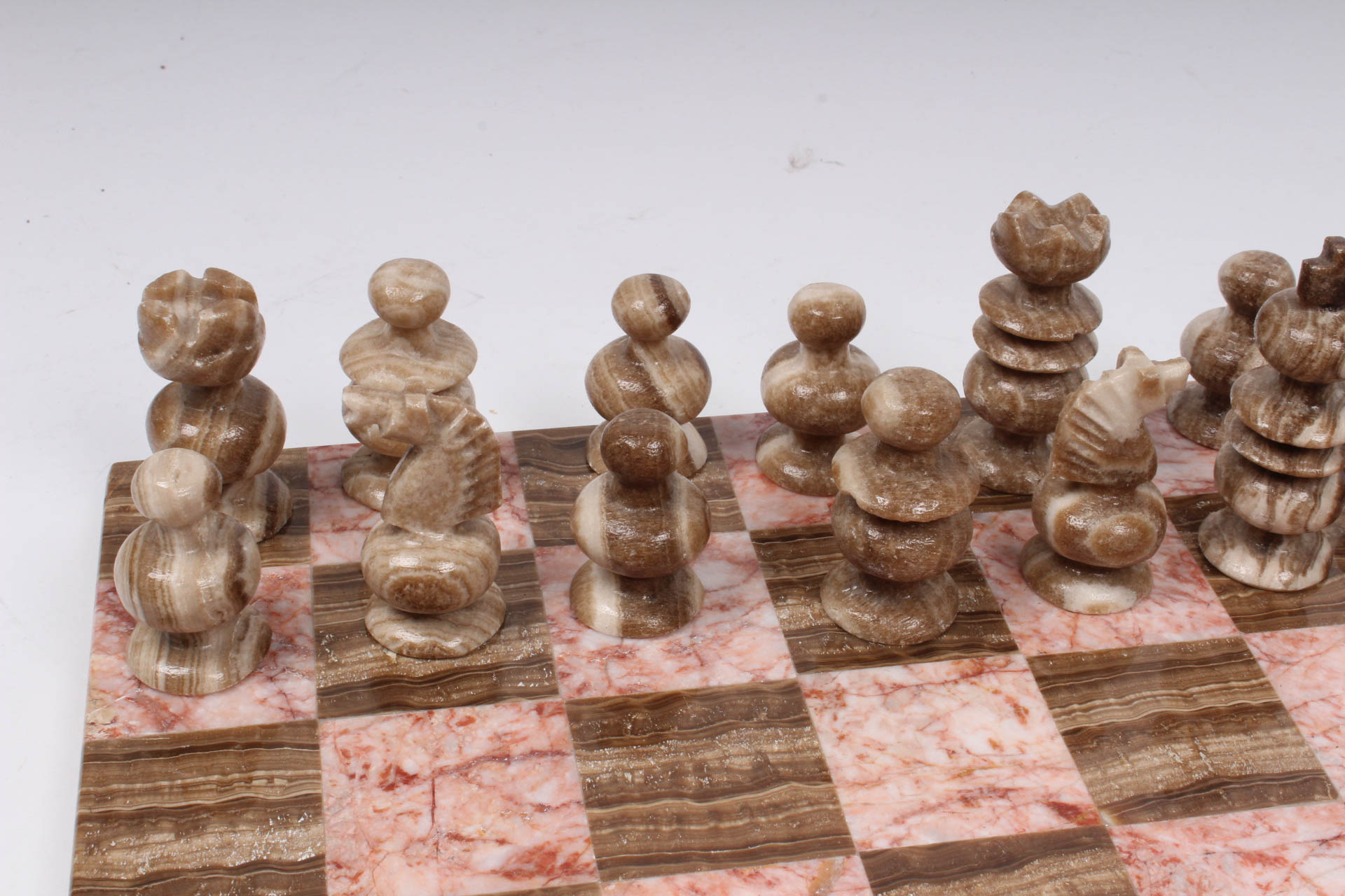 Two-Tone Carved Stone Chess Game