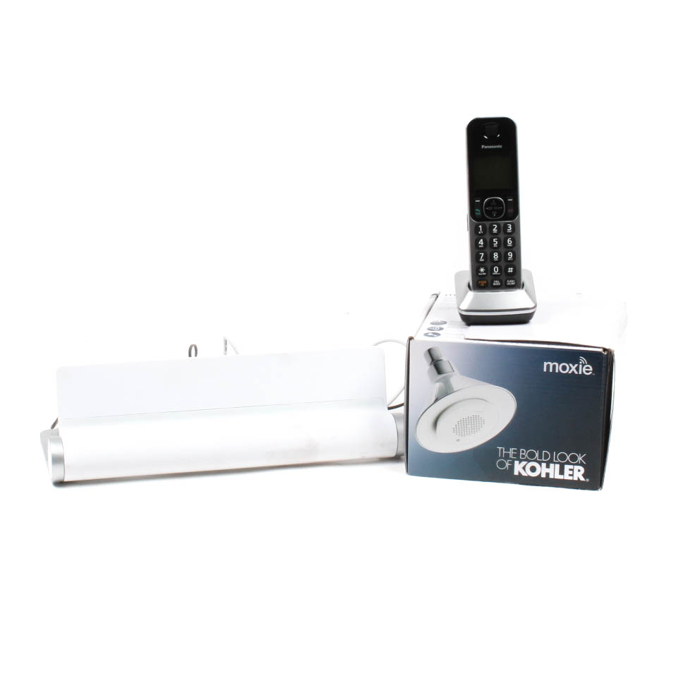 USB Charging Dock, Shower Speaker, and Landline Phone