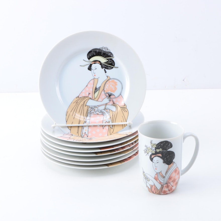 Collection of Fitz and Floyd Geisha Motif Tableware