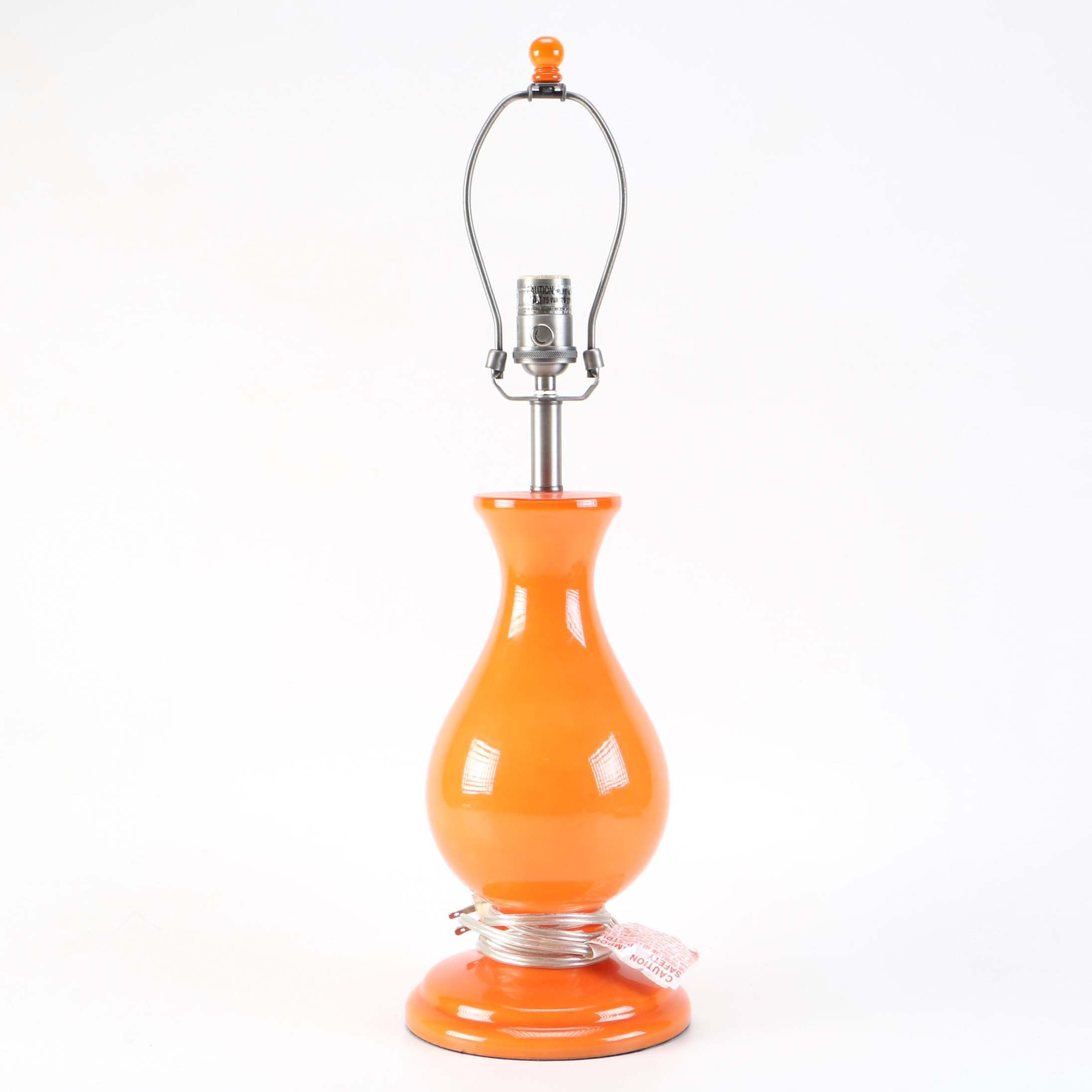 Pottery Barn Orange Ceramic Lamp and Shade