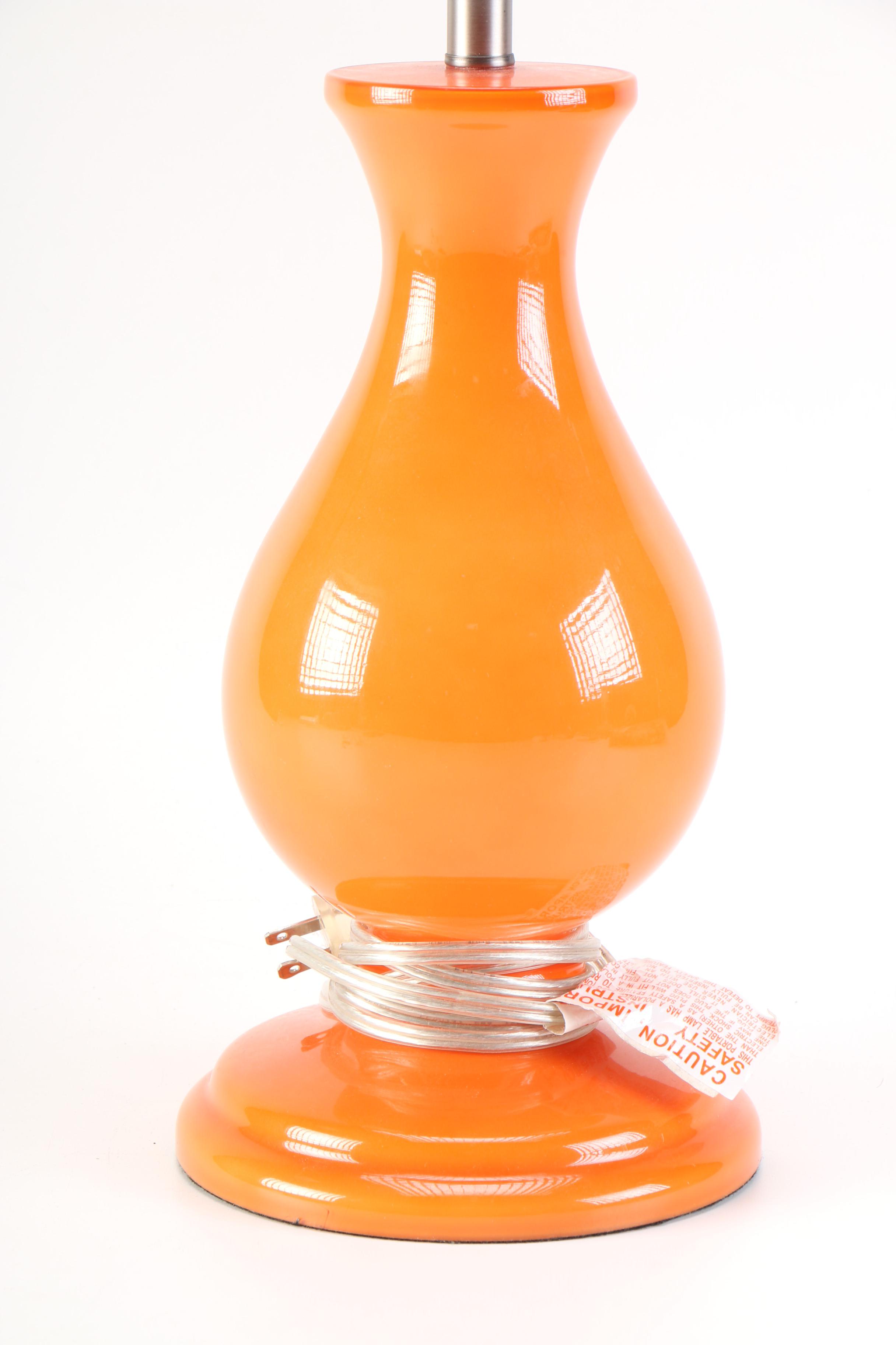 Pottery Barn Orange Ceramic Lamp and Shade