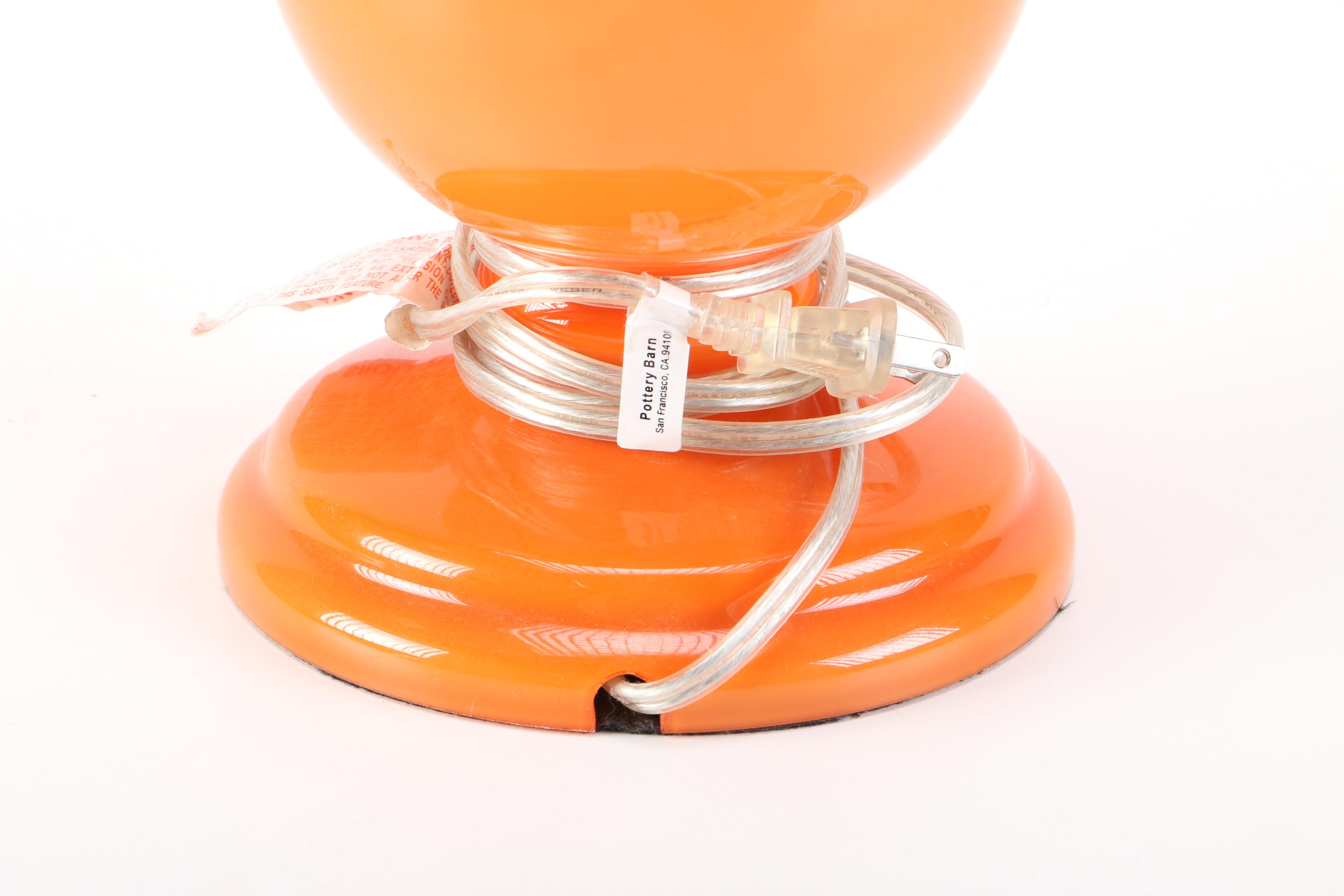 Pottery Barn Orange Ceramic Lamp and Shade