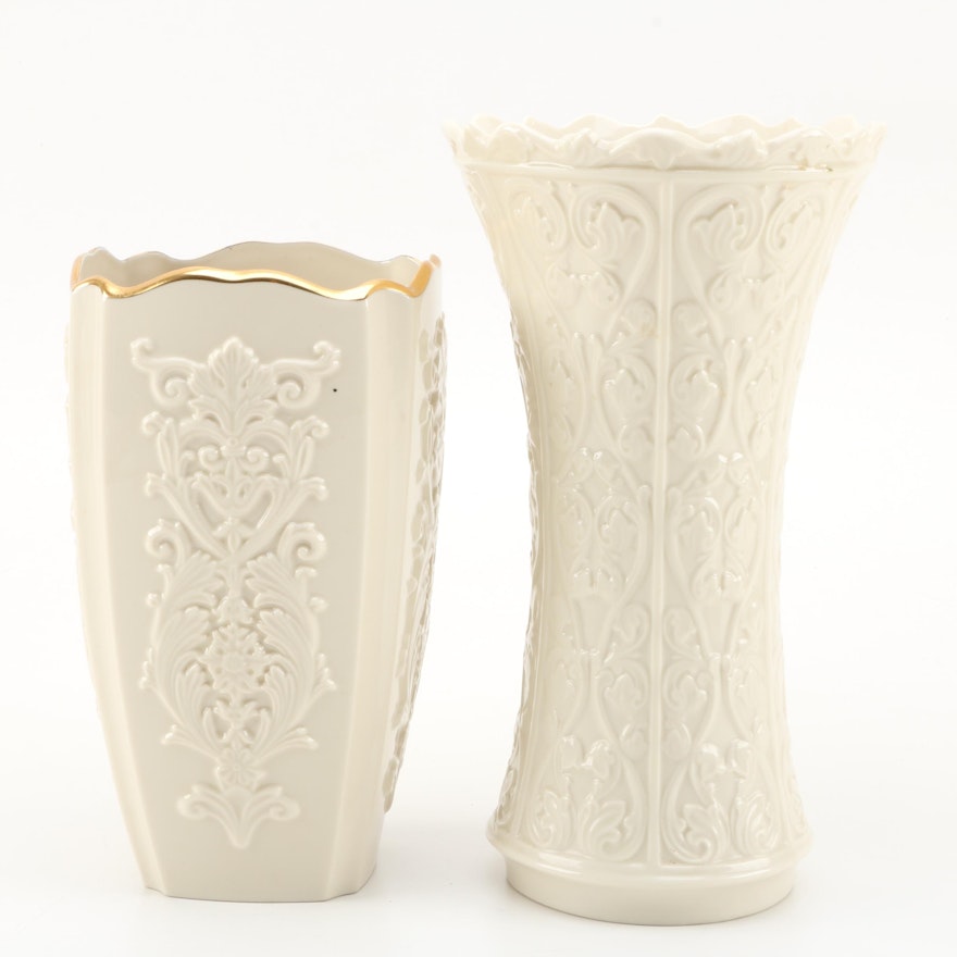 Lenox Embossed Porcelain Vases Featuring "Wentworth"