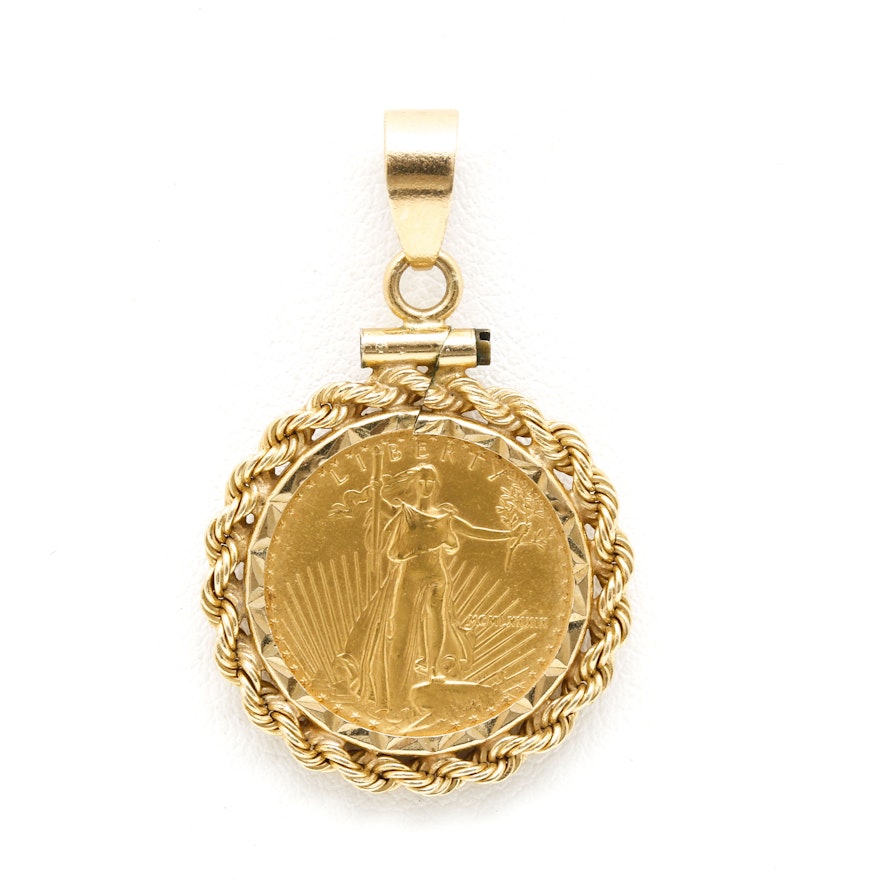 14K Yellow Gold Pendant Set with American Eagle Gold Bullion Coin