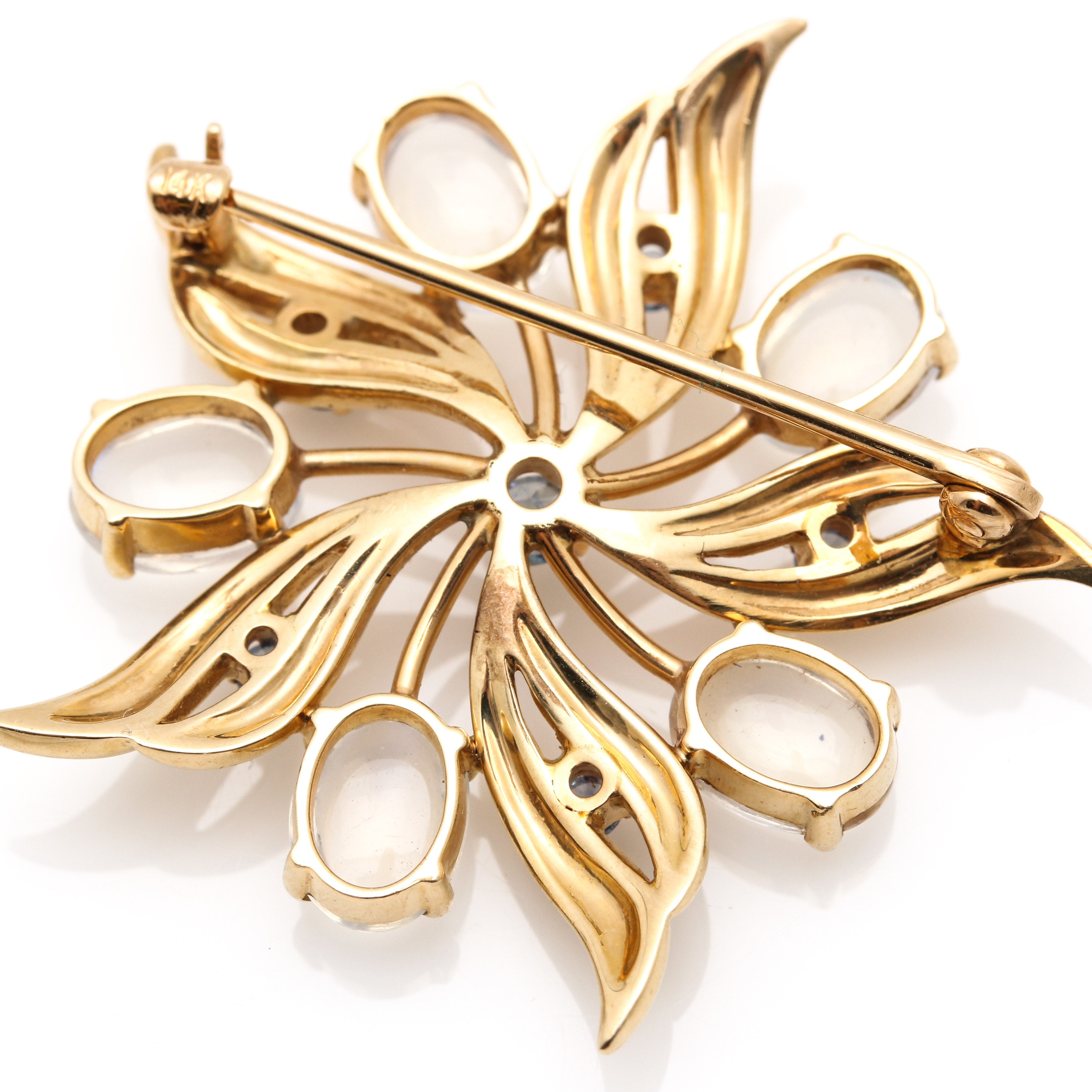 14K Yellow Gold Sapphire and Moonstone Brooch