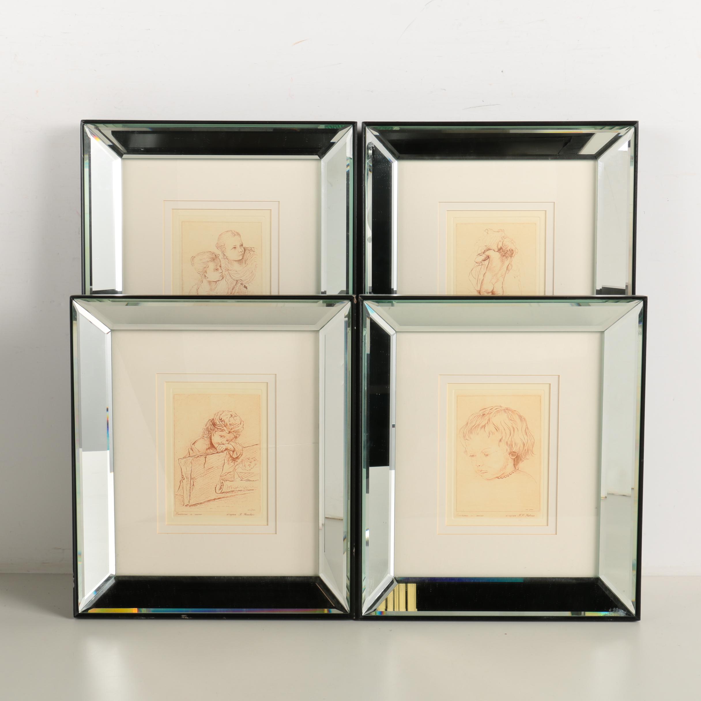 Set of Intaglio Prints on Paper After Rubens, Carracci, Baudry and Boucher
