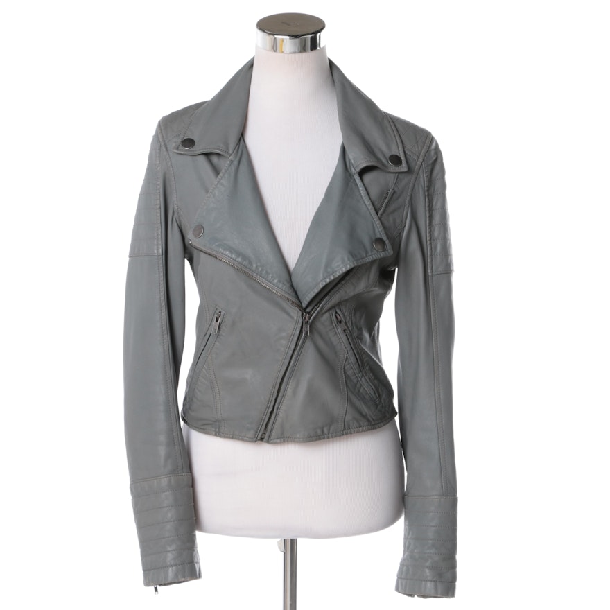 Women's Mike & Chris Grey Leather Motorcycle Jacket