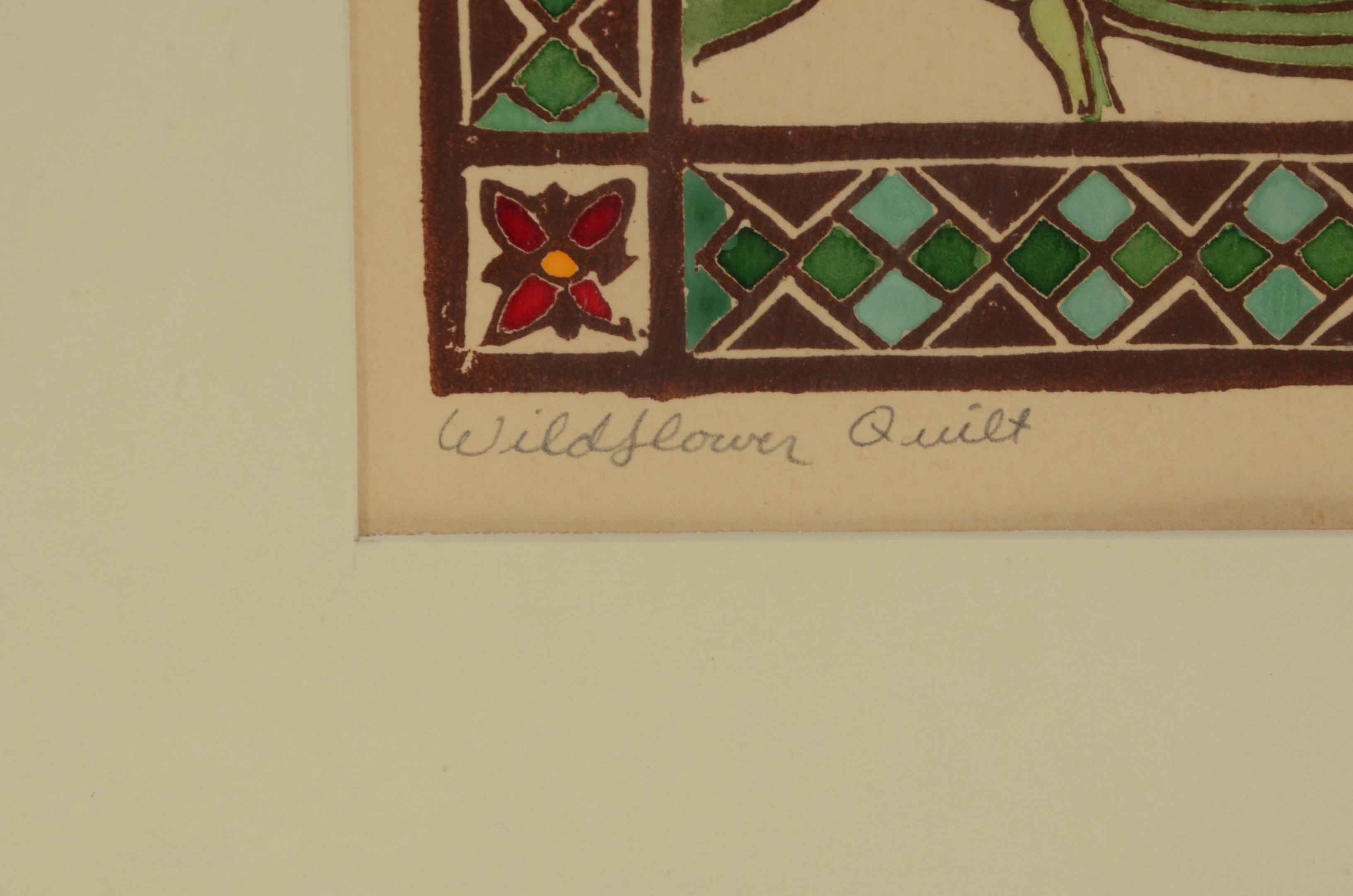 Ellie Kirby LImited Edition Hand-colored Woodblock Print "Wildflower Quilt"