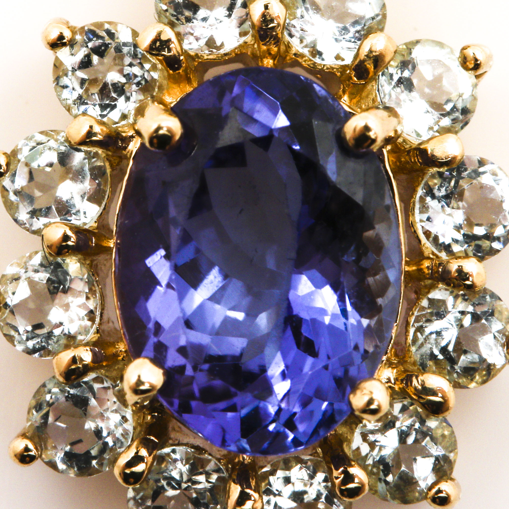 14K Yellow Gold Aquamarine and Tanzanite Pendant Necklace