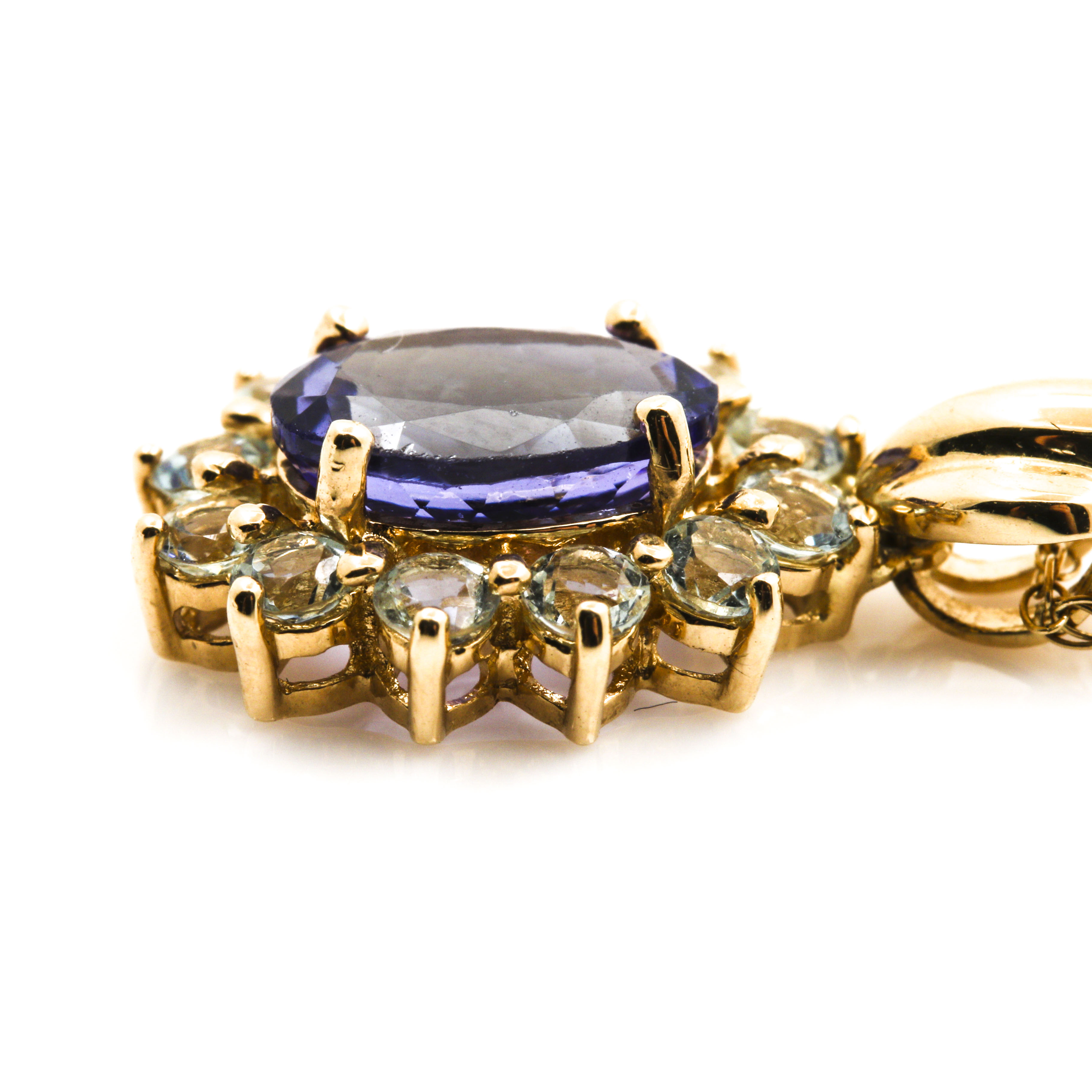 14K Yellow Gold Aquamarine and Tanzanite Pendant Necklace