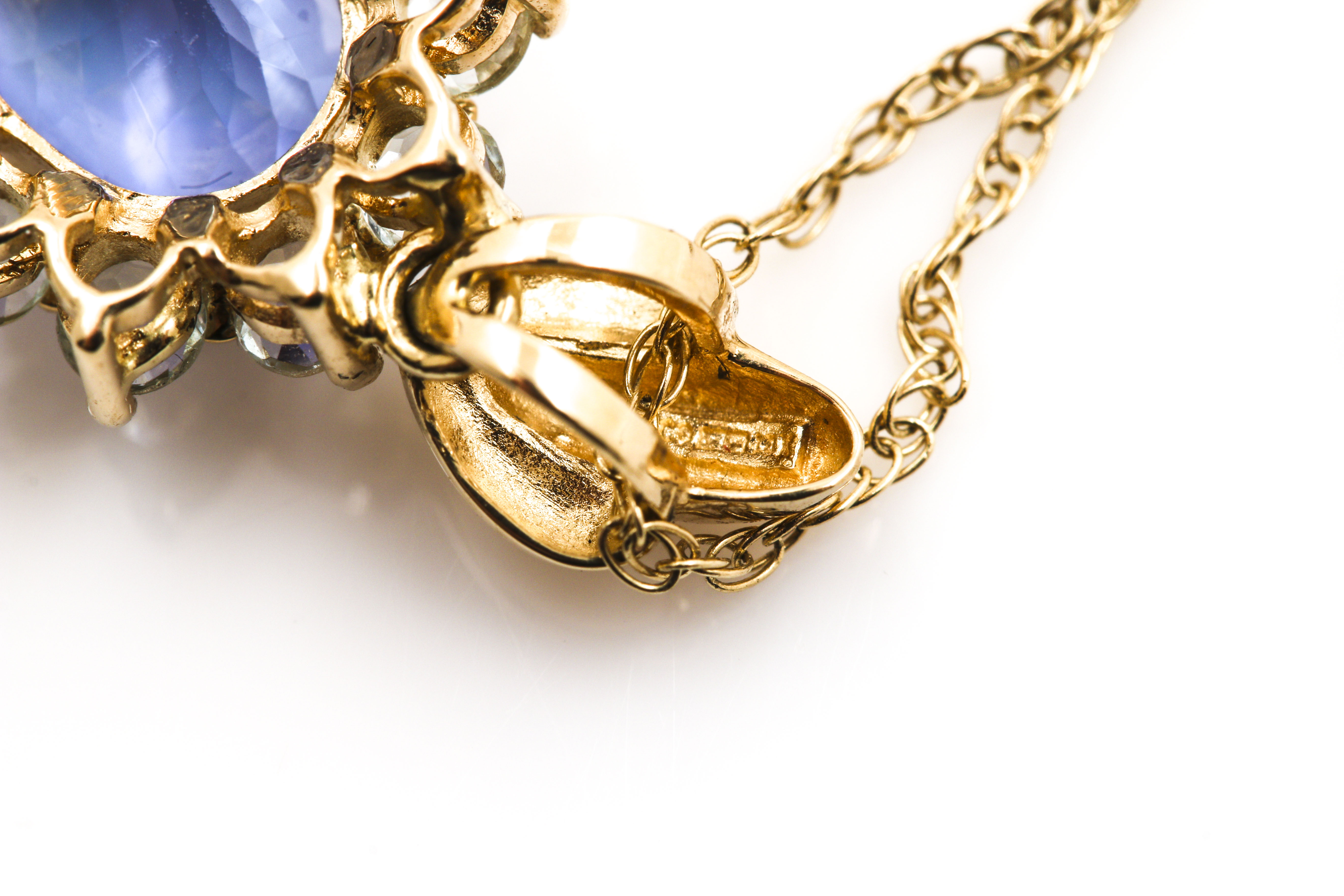 14K Yellow Gold Aquamarine and Tanzanite Pendant Necklace