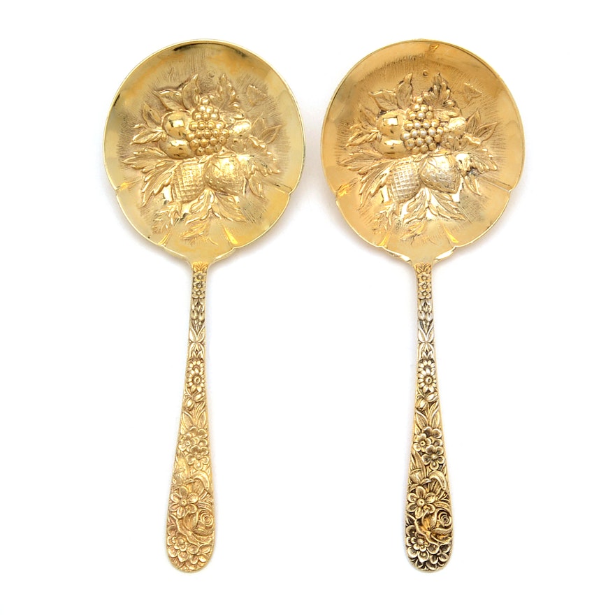 S. Kirk & Son "Repousse - Gold" Sterling Silver Berry Spoons