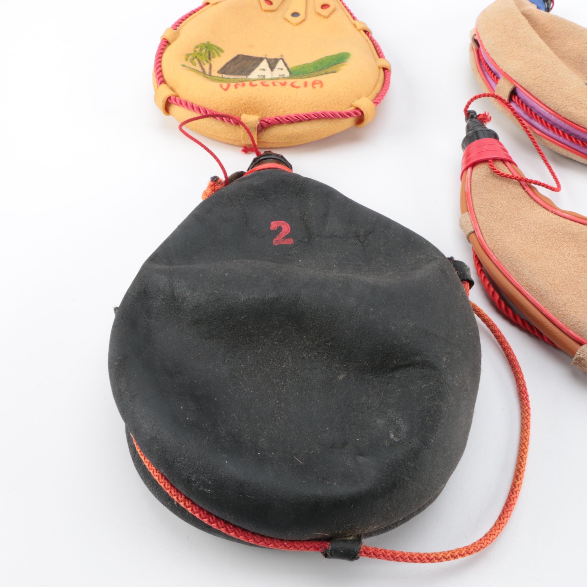 Spanish Leather Bota Bags and Tooled Leather Wine Decanter