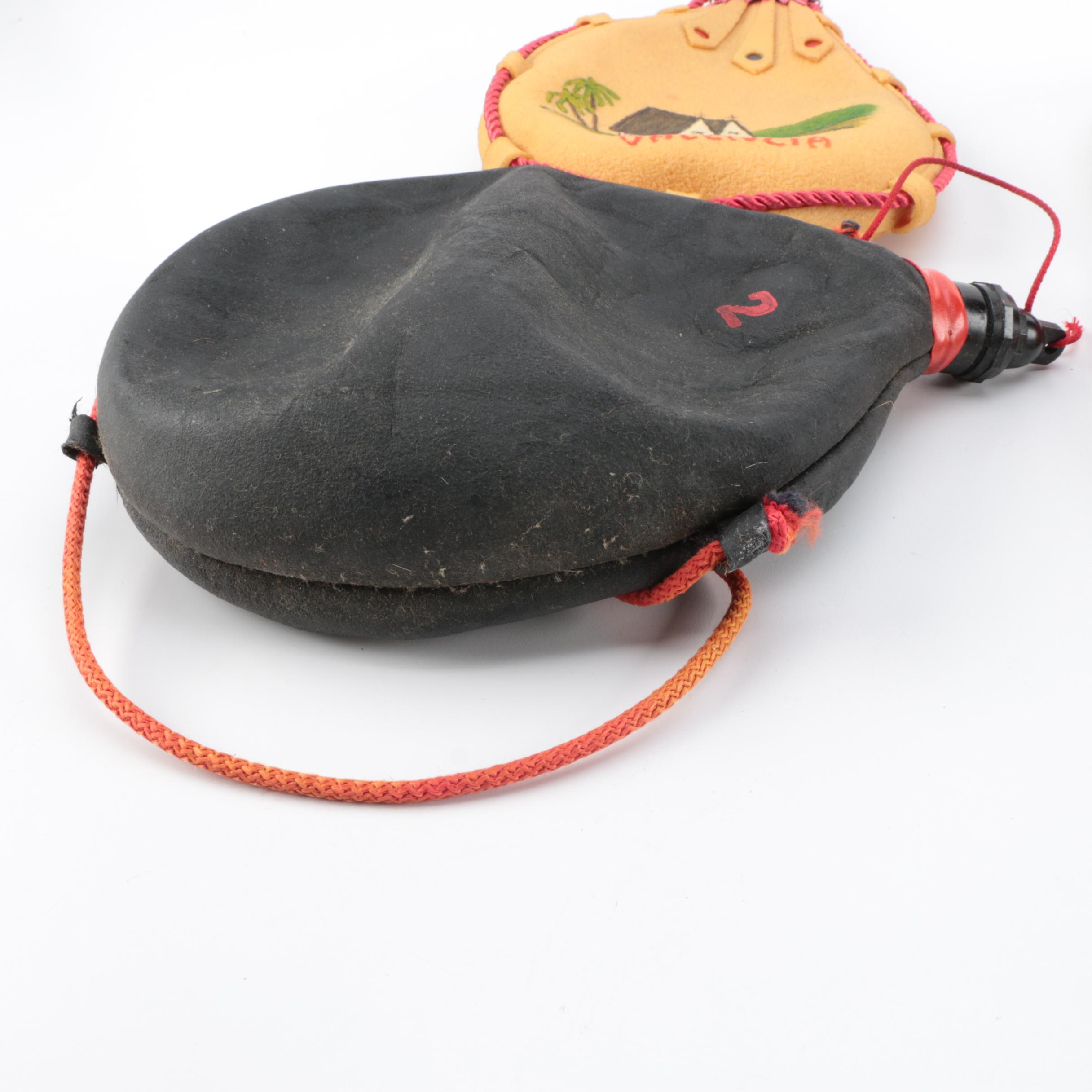 Spanish Leather Bota Bags and Tooled Leather Wine Decanter