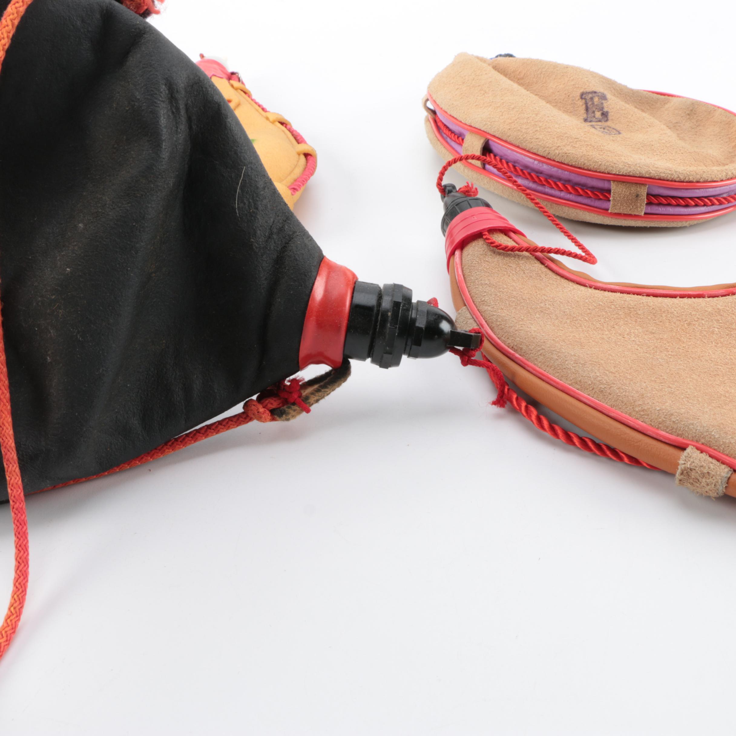 Spanish Leather Bota Bags and Tooled Leather Wine Decanter