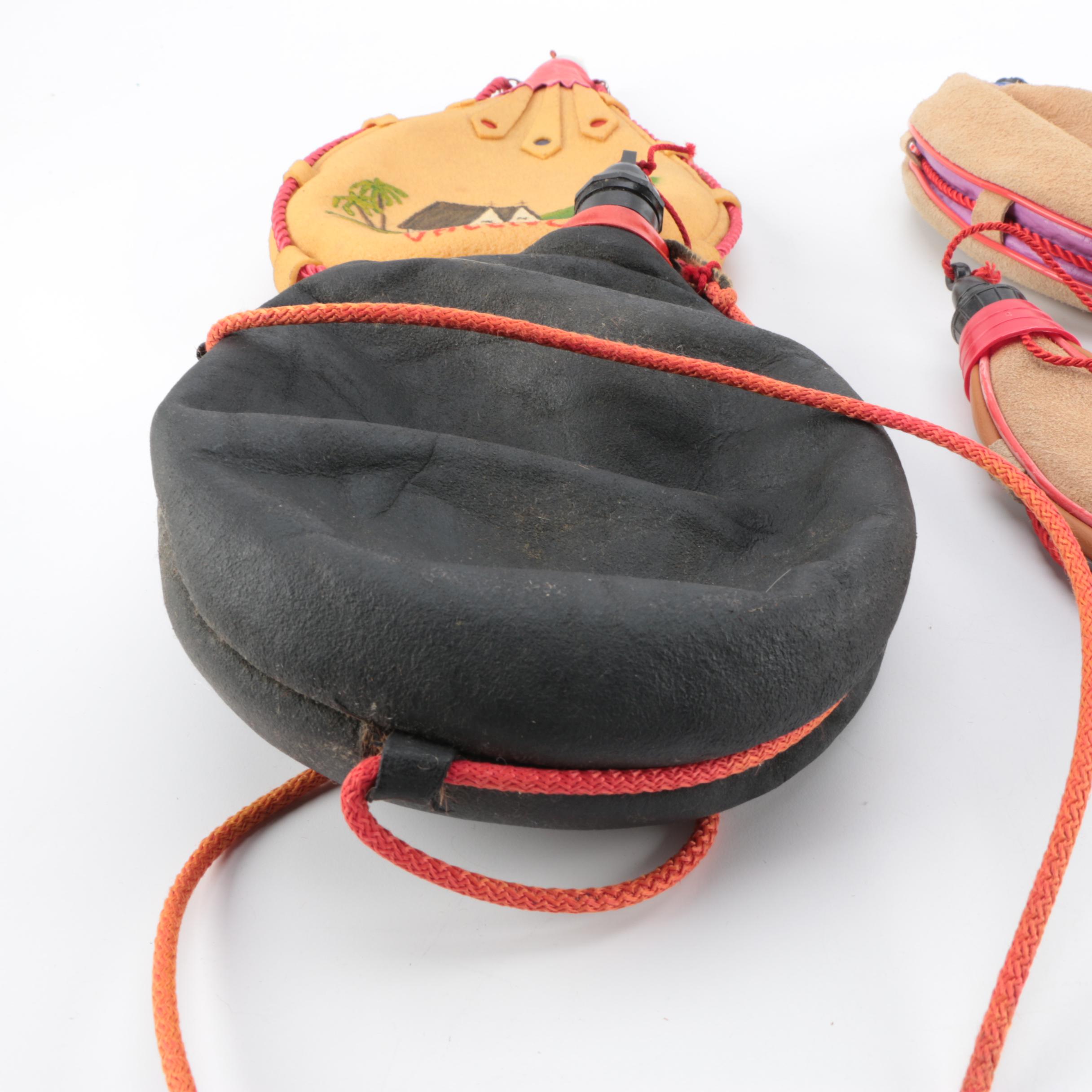 Spanish Leather Bota Bags and Tooled Leather Wine Decanter