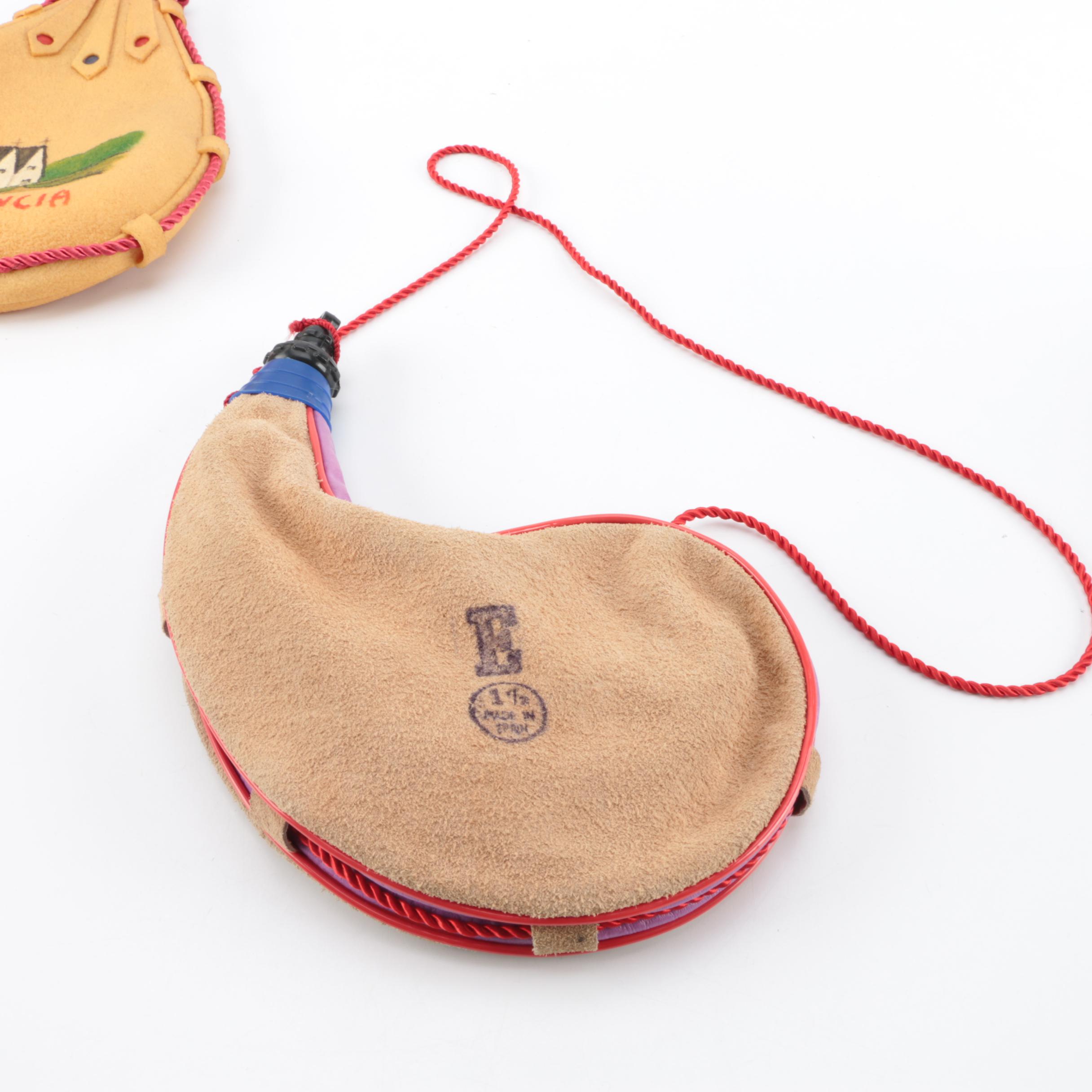 Spanish Leather Bota Bags and Tooled Leather Wine Decanter