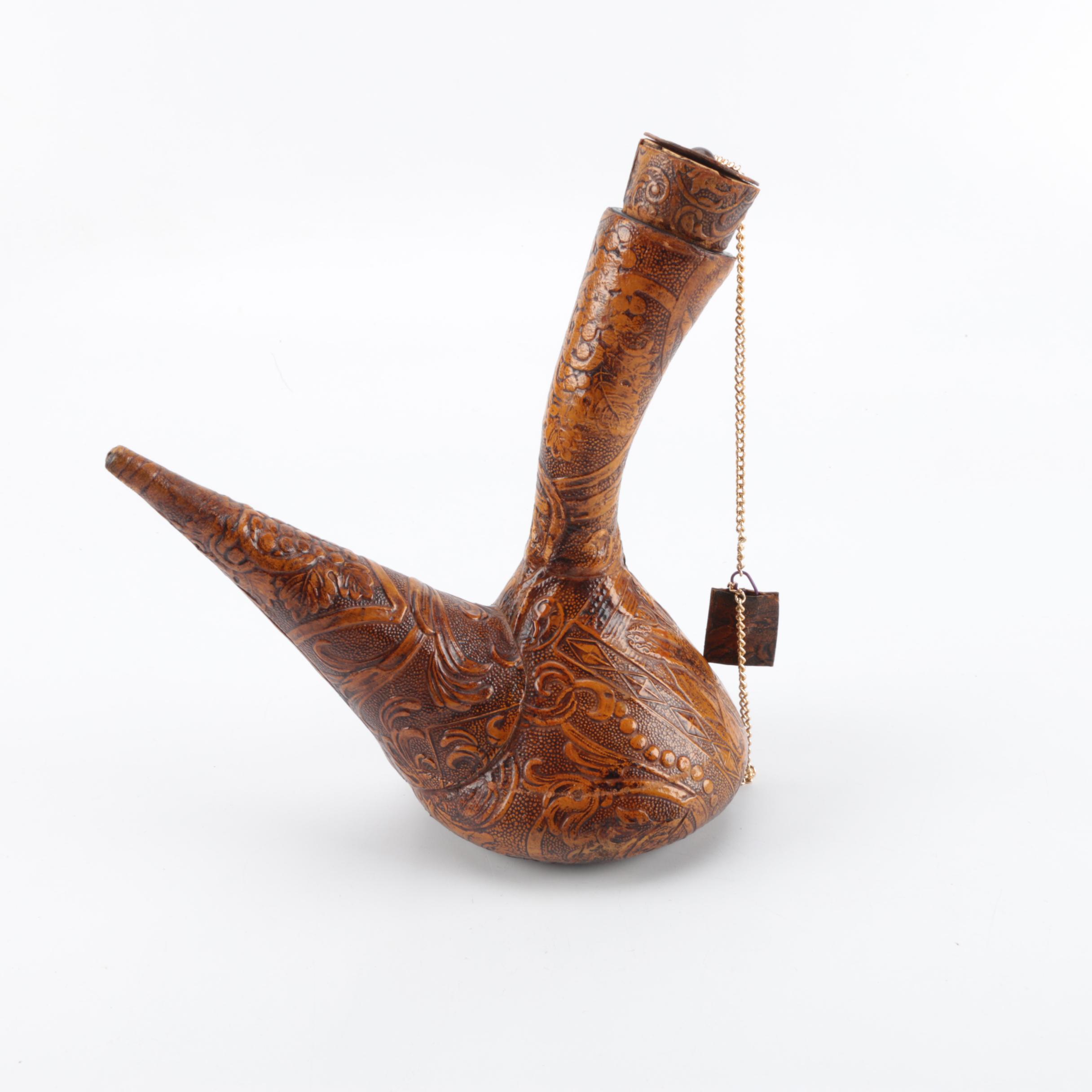 Spanish Leather Bota Bags and Tooled Leather Wine Decanter