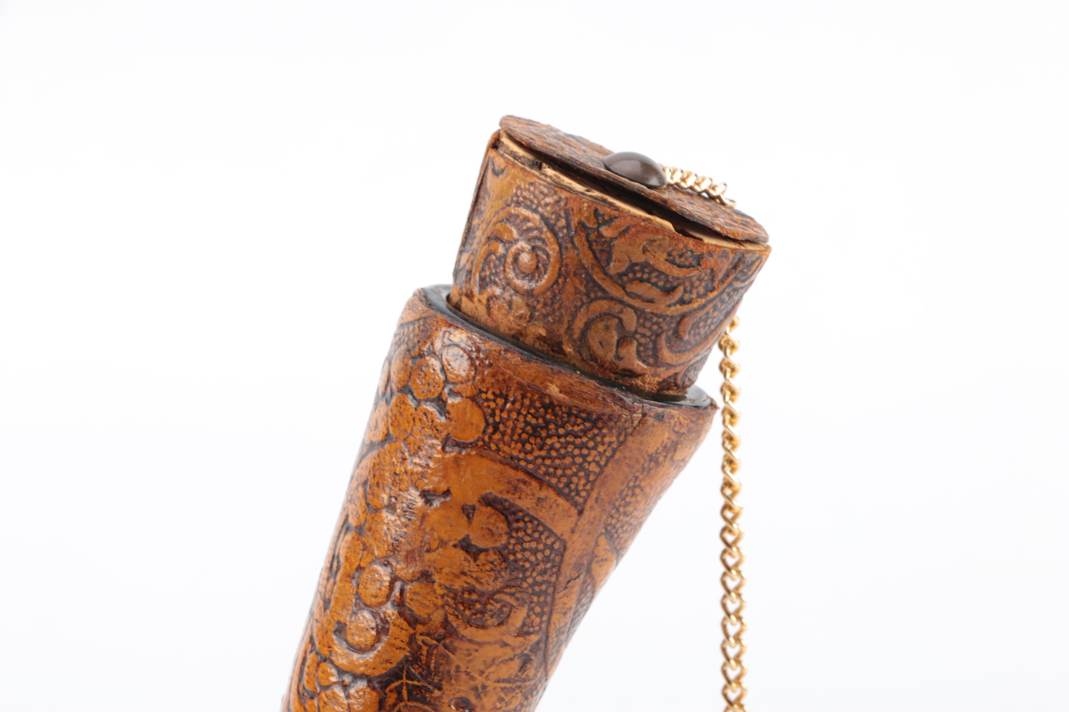 Spanish Leather Bota Bags and Tooled Leather Wine Decanter